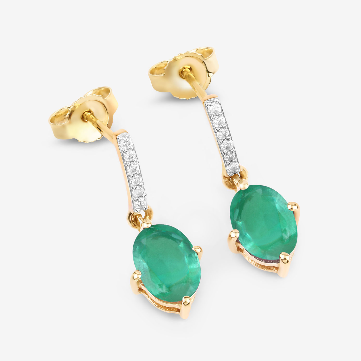 1.49 Carat Genuine Zambian Emerald and White Diamond 10K Yellow Gold Earrings 1.49 C.T.W 10K yellow or white gold - view 7