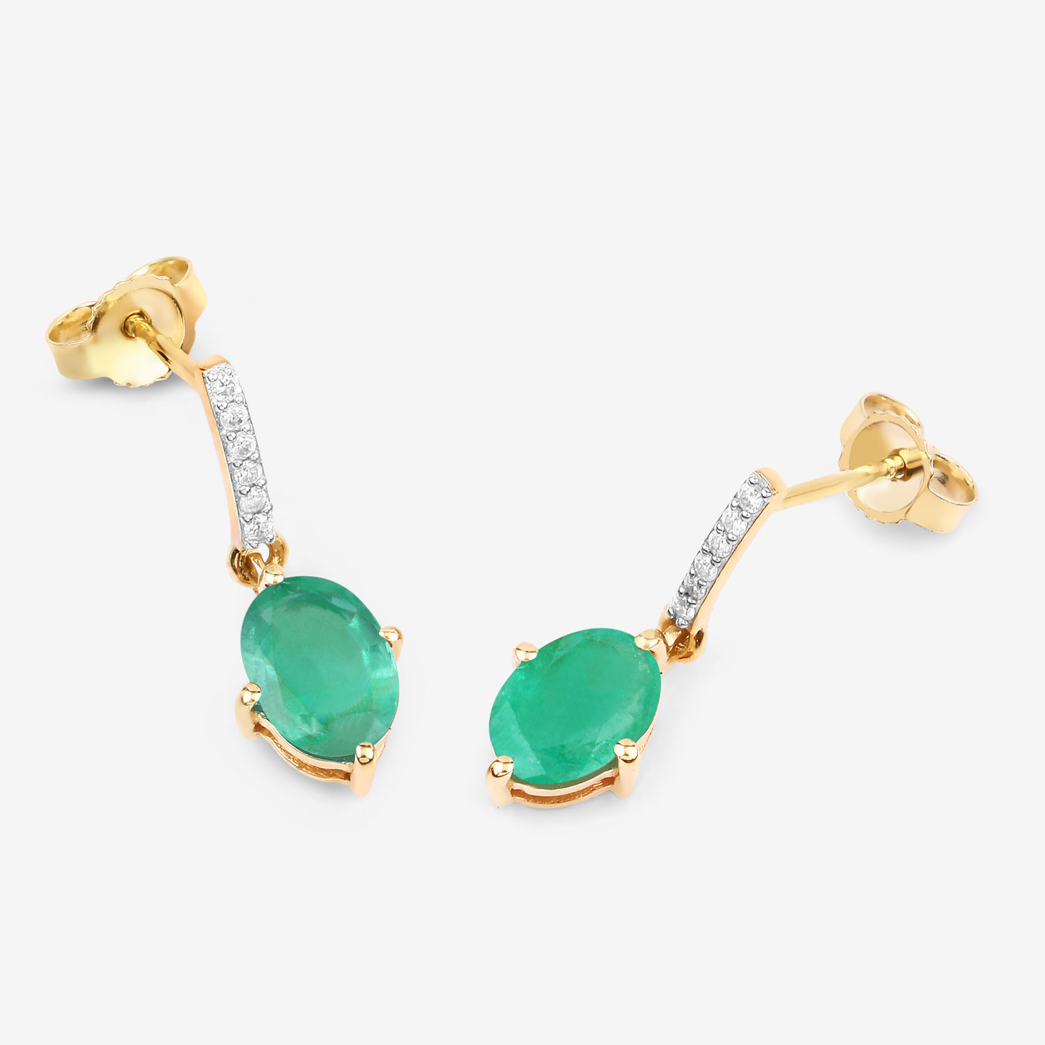 1.49 Carat Genuine Zambian Emerald and White Diamond 10K Yellow Gold Earrings 1.49 C.T.W 10K yellow or white gold - view 8