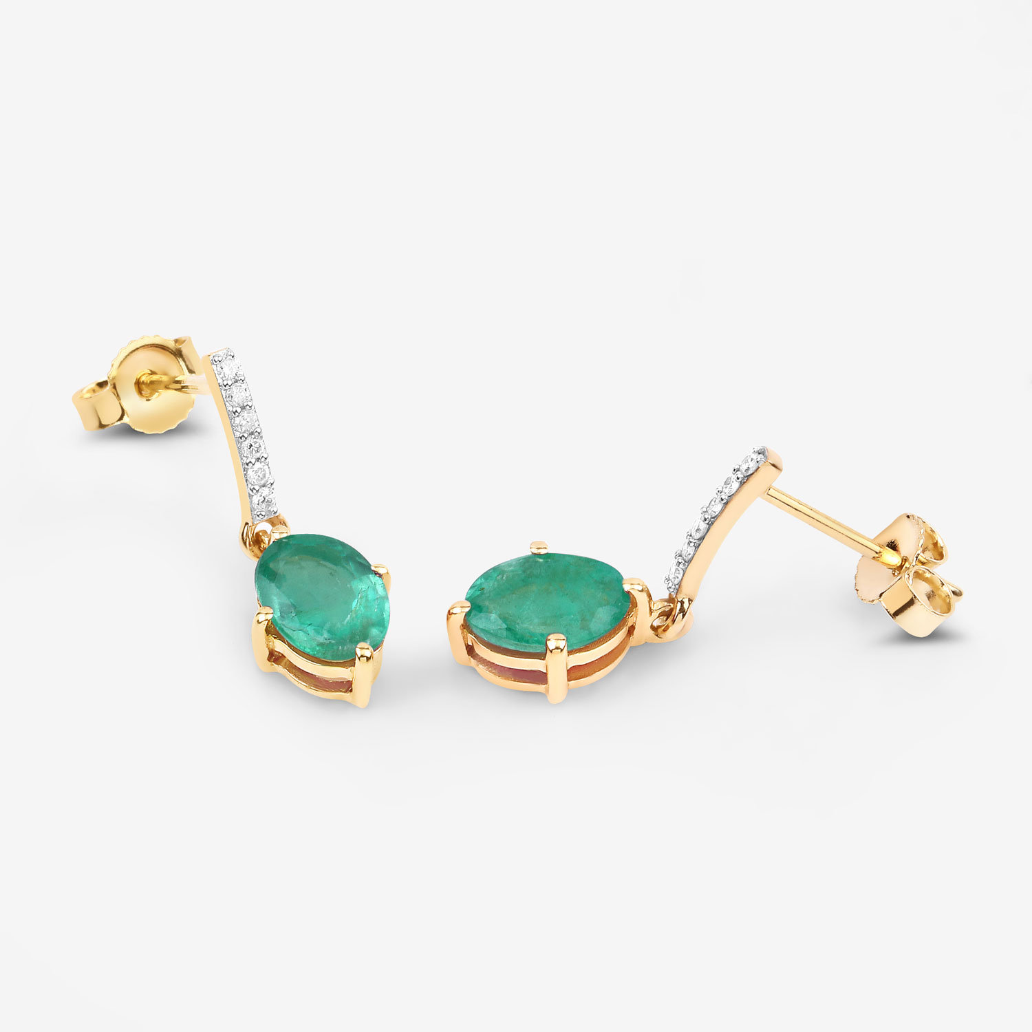1.49 Carat Genuine Zambian Emerald and White Diamond 10K Yellow Gold Earrings 1.49 C.T.W 10K yellow or white gold - view 9