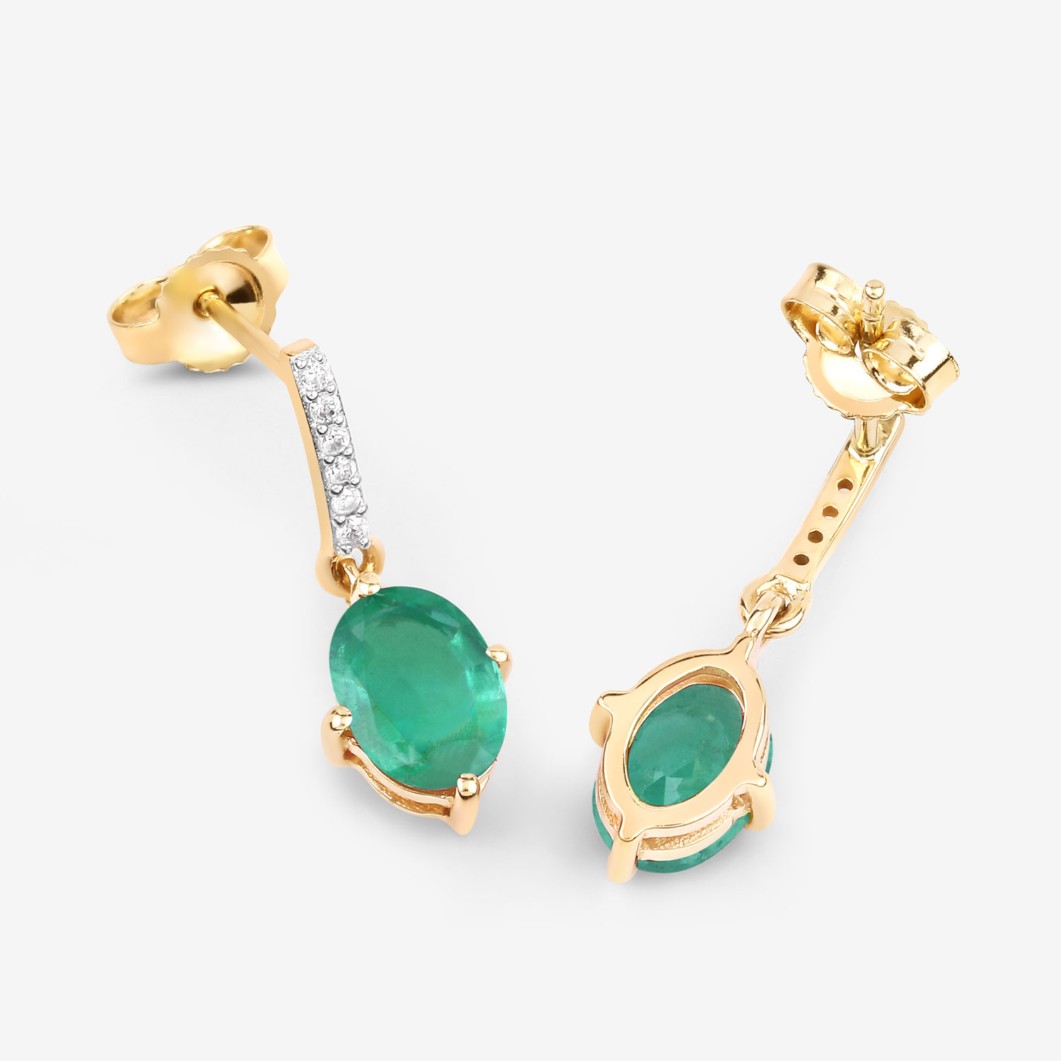 1.49 Carat Genuine Zambian Emerald and White Diamond 10K Yellow Gold Earrings 1.49 C.T.W 10K yellow or white gold - view 6