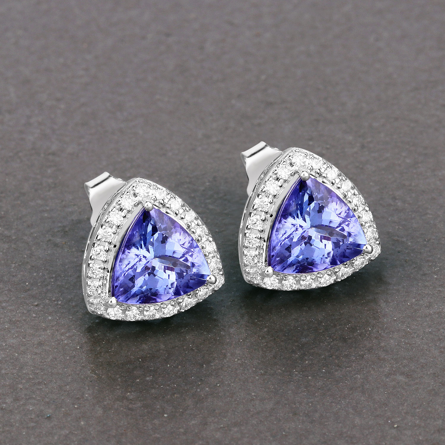 3.82 Carat Genuine Tanzanite and White Diamond 14K White Gold Earrings 3.82 C.T.W 14K white gold - view 7