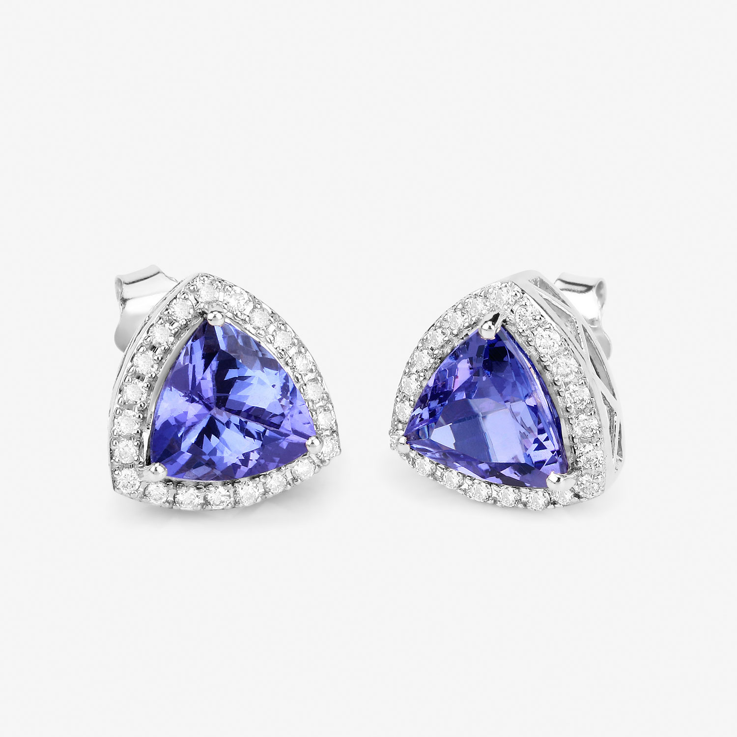 3.82 Carat Genuine Tanzanite and White Diamond 14K White Gold Earrings 3.82 C.T.W 14K white gold - view 3