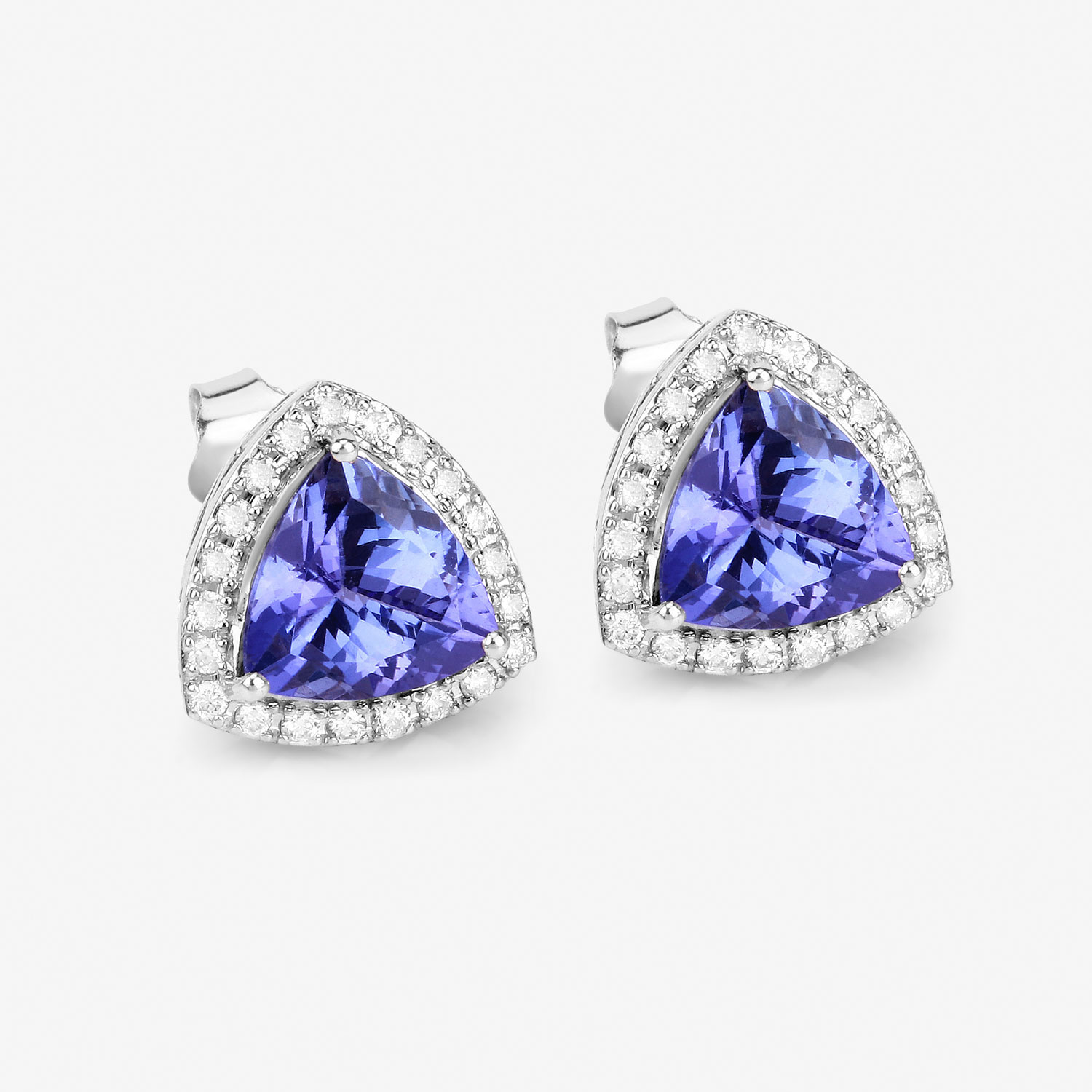 3.82 Carat Genuine Tanzanite and White Diamond 14K White Gold Earrings 3.82 C.T.W 14K white gold - view 6