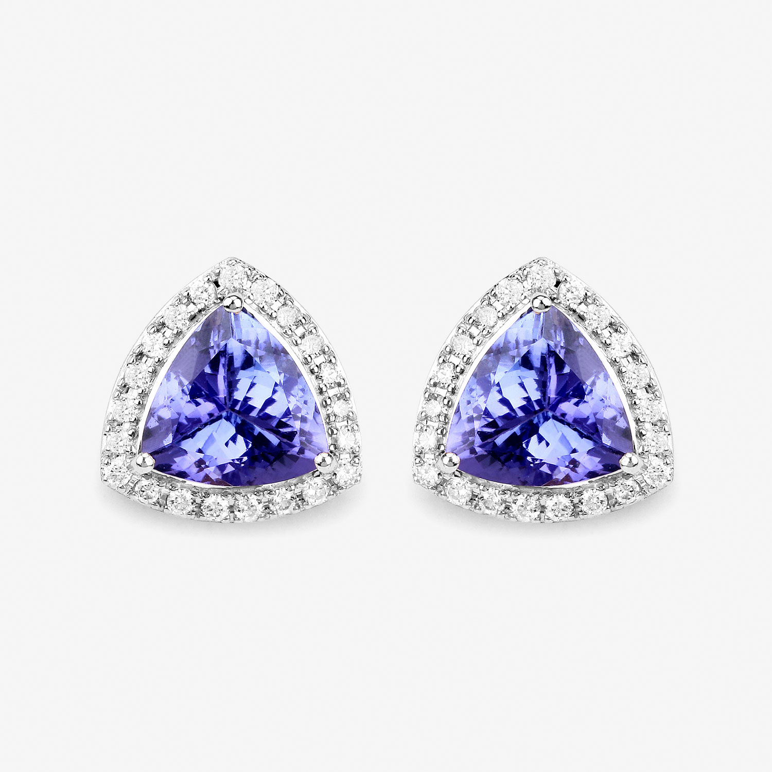 3.82 Carat Genuine Tanzanite and White Diamond 14K White Gold Earrings 3.82 C.T.W 14K white gold - view 2