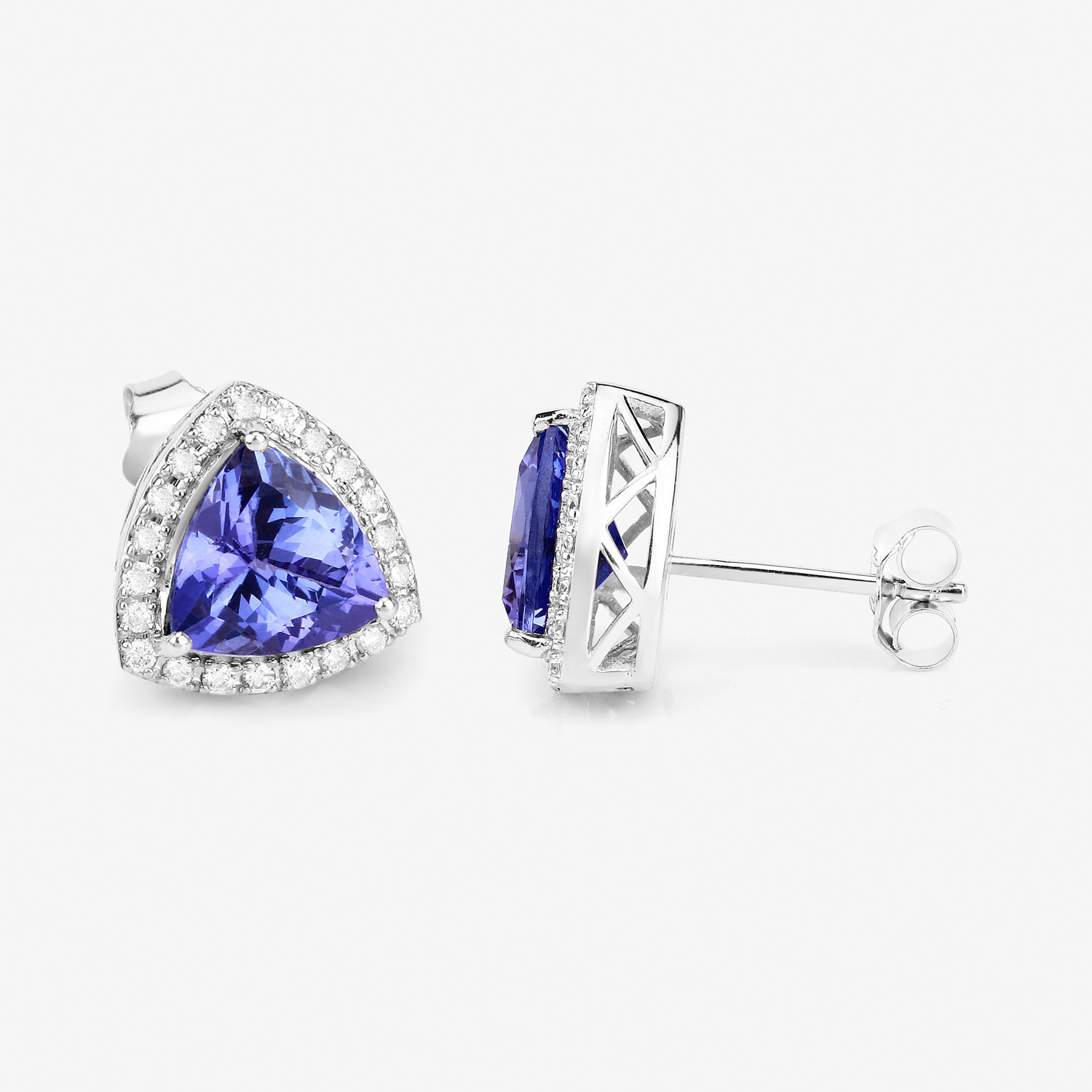 3.82 Carat Genuine Tanzanite and White Diamond 14K White Gold Earrings 3.82 C.T.W 14K white gold - view 5