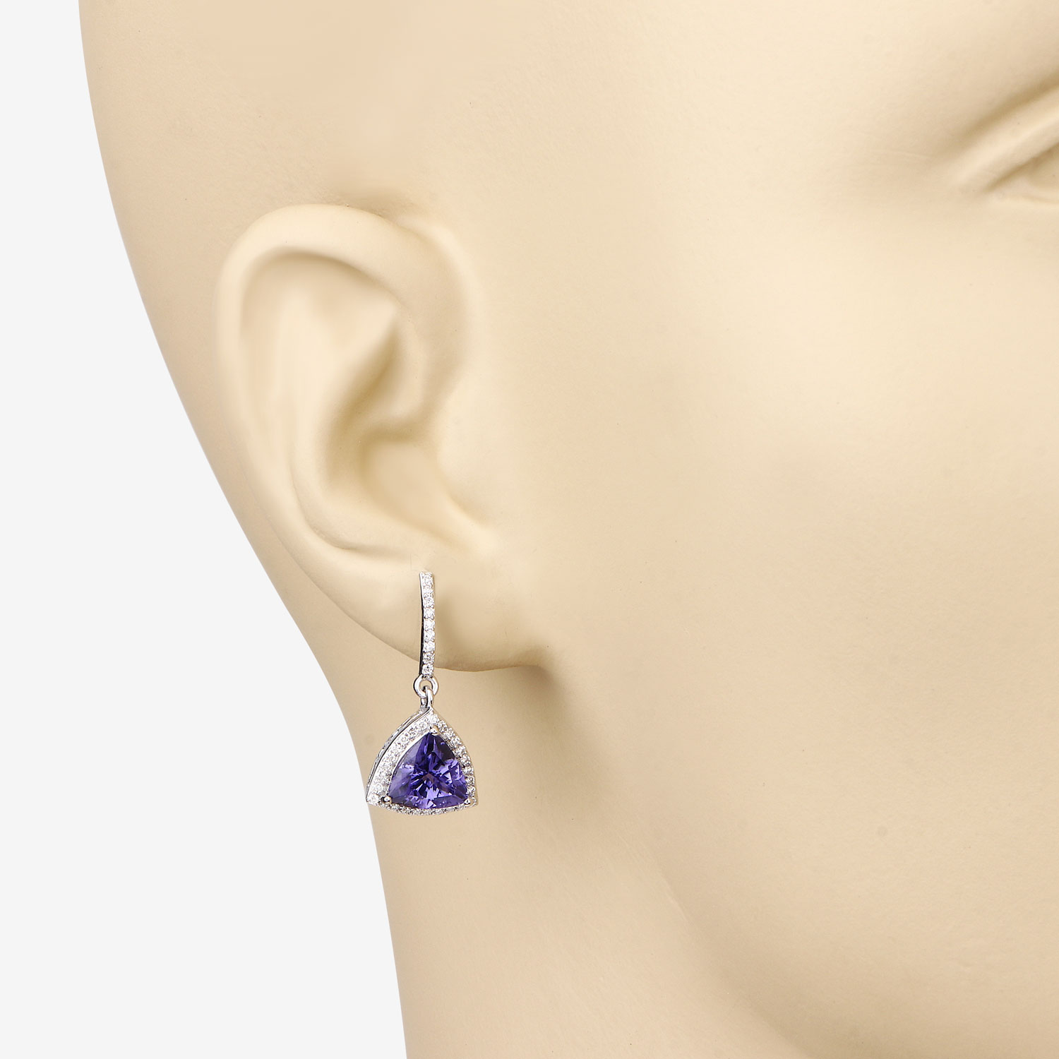 3.86 Carat Genuine Tanzanite and White Diamond 14K White Gold Earrings 3.86 C.T.W 14K white gold - view 2