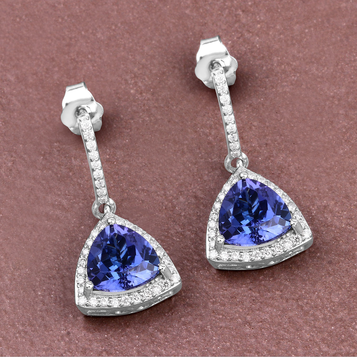 3.86 Carat Genuine Tanzanite and White Diamond 14K White Gold Earrings 3.86 C.T.W 14K white gold - view 3