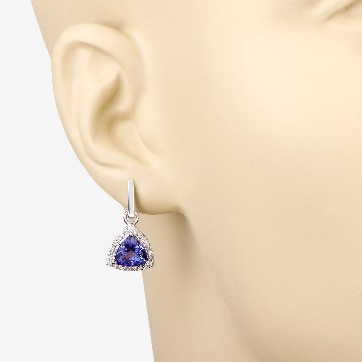 3.86 Carat Genuine Tanzanite and White Diamond 14K White Gold Earrings 3.86 C.T.W 14K white gold - view 2