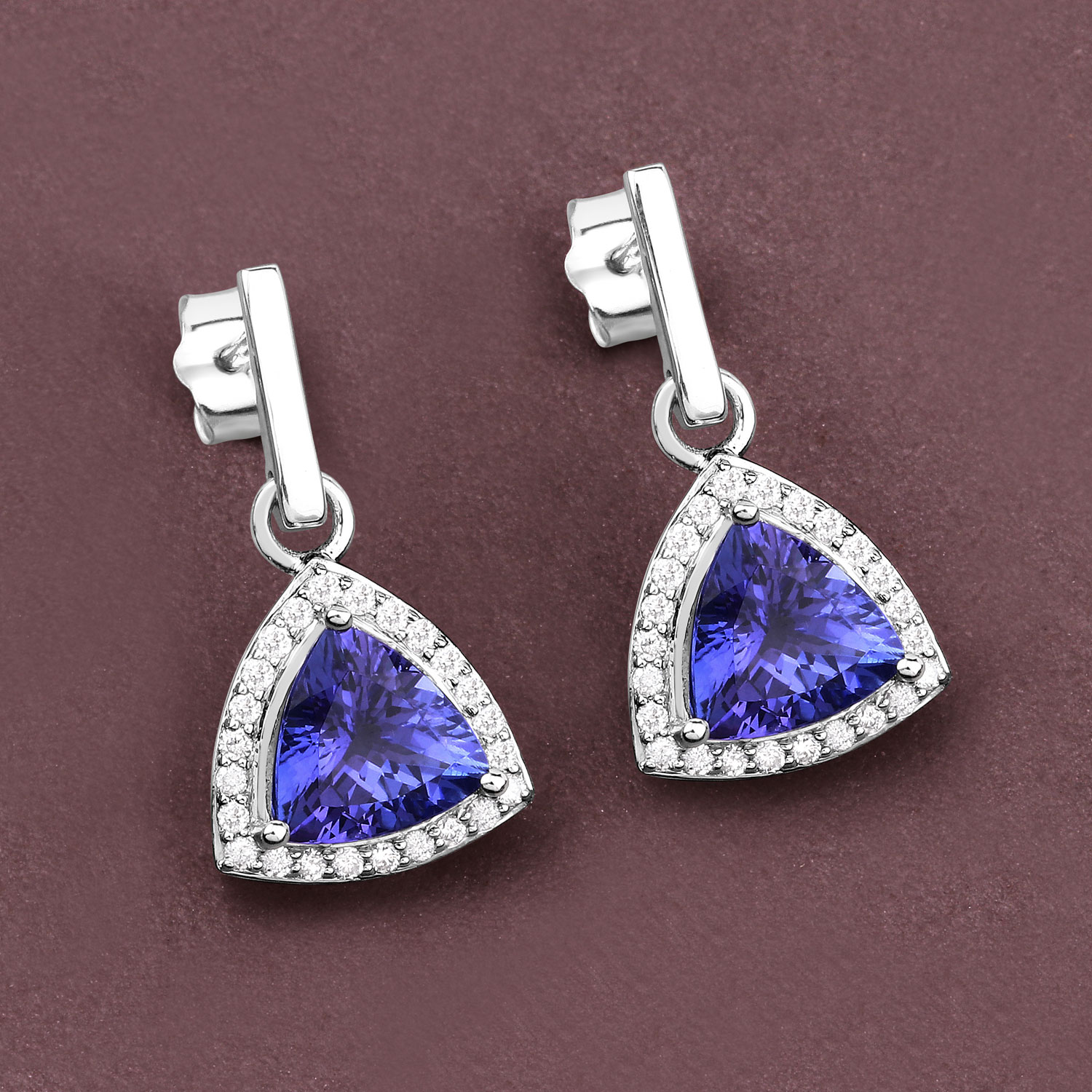 3.86 Carat Genuine Tanzanite and White Diamond 14K White Gold Earrings 3.86 C.T.W 14K white gold - view 3