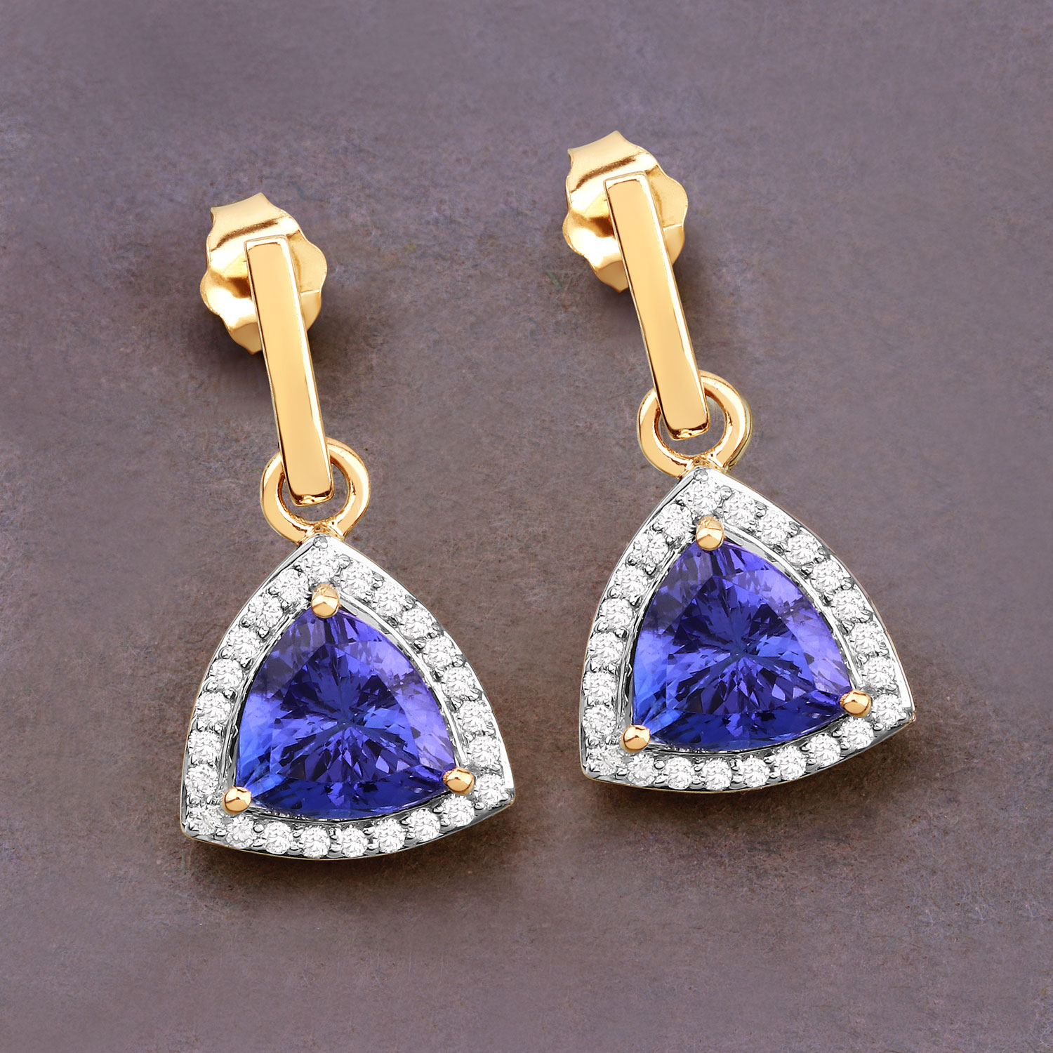 3.86 Carat Genuine Tanzanite and White Diamond 14K Yellow Gold Earrings 3.86 C.T.W 14K yellow or white gold - view 3