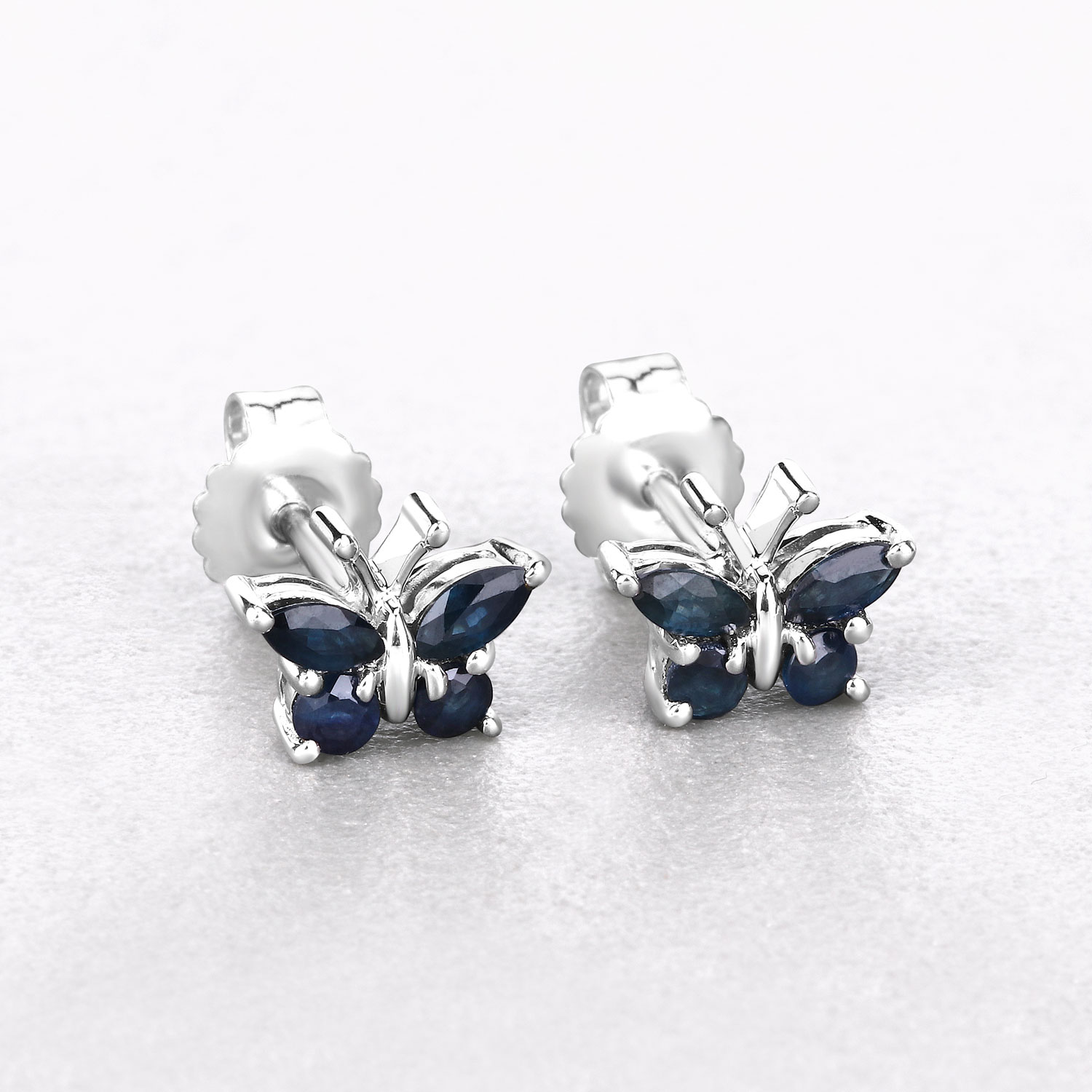 0.61 Carat Genuine Blue Sapphire .925 Sterling Silver Earrings 0.61 C.T.W Sterling Silver - view 5