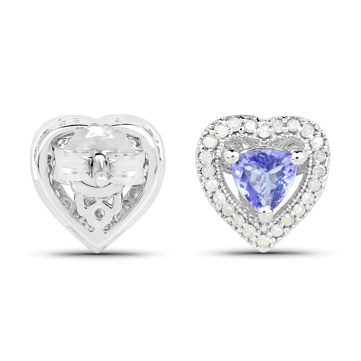 1.20 Carat Genuine Tanzanite & White Diamond .925 Sterling Silver Earrings 1.20 C.T.W Sterling Silver - view 3