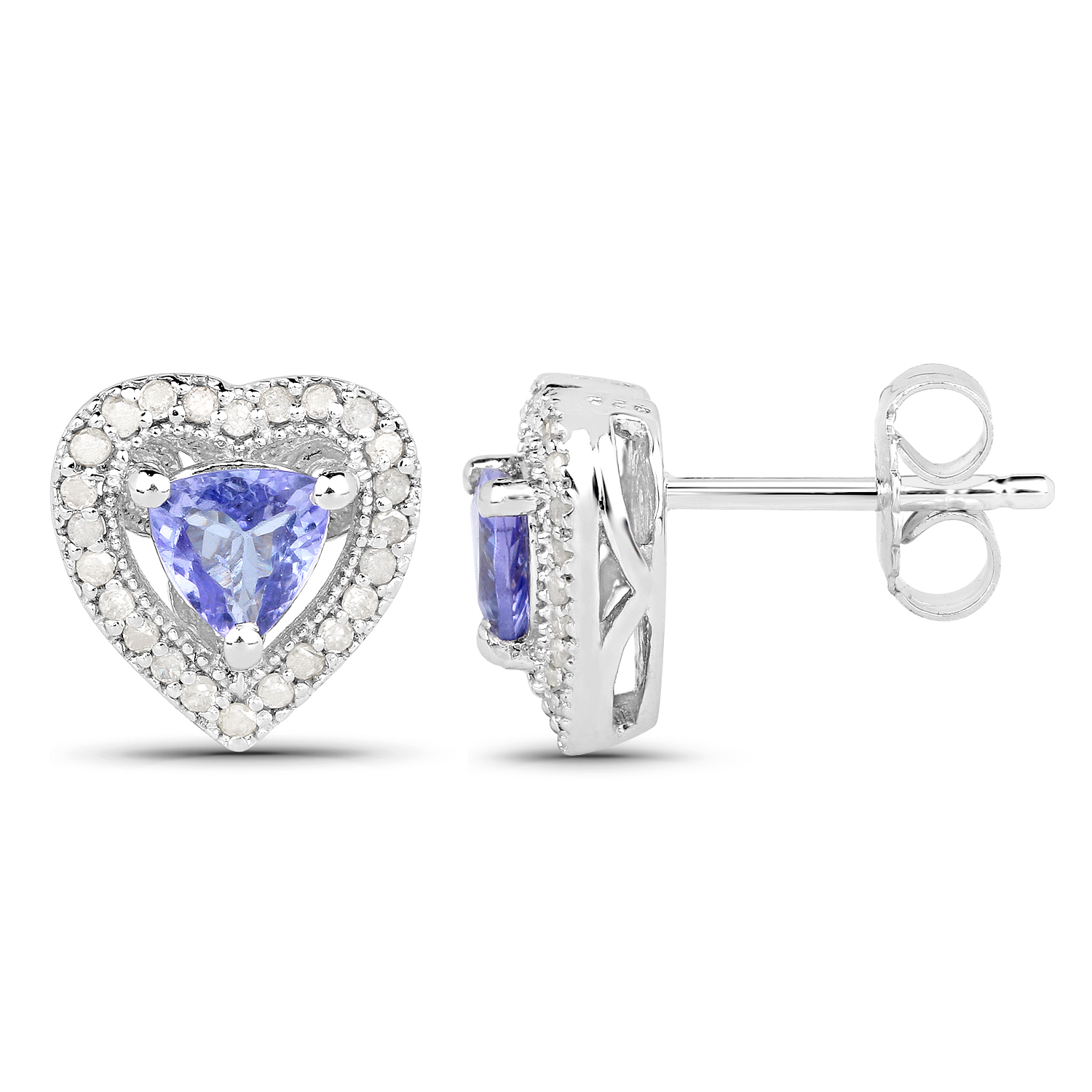 1.20 Carat Genuine Tanzanite & White Diamond .925 Sterling Silver Earrings 1.20 C.T.W Sterling Silver - view 2