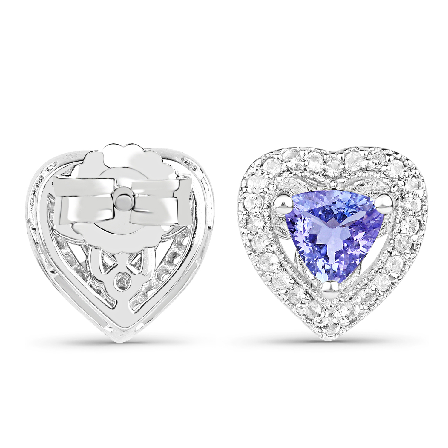 1.18 Carat Genuine Tanzanite & White Topaz .925 Sterling Silver Earrings 1.18 C.T.W Sterling Silver - view 3
