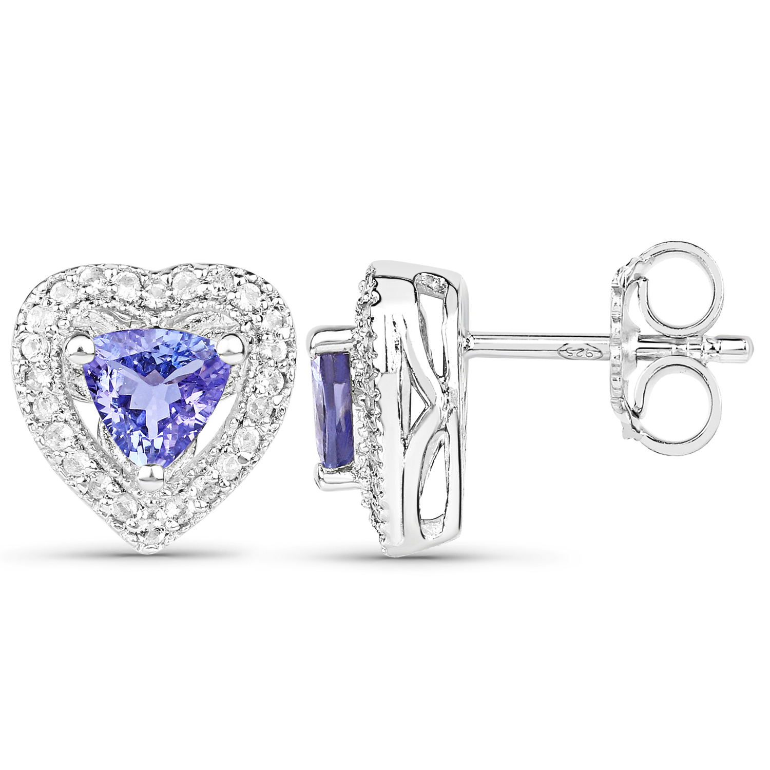 1.18 Carat Genuine Tanzanite & White Topaz .925 Sterling Silver Earrings 1.18 C.T.W Sterling Silver - view 2