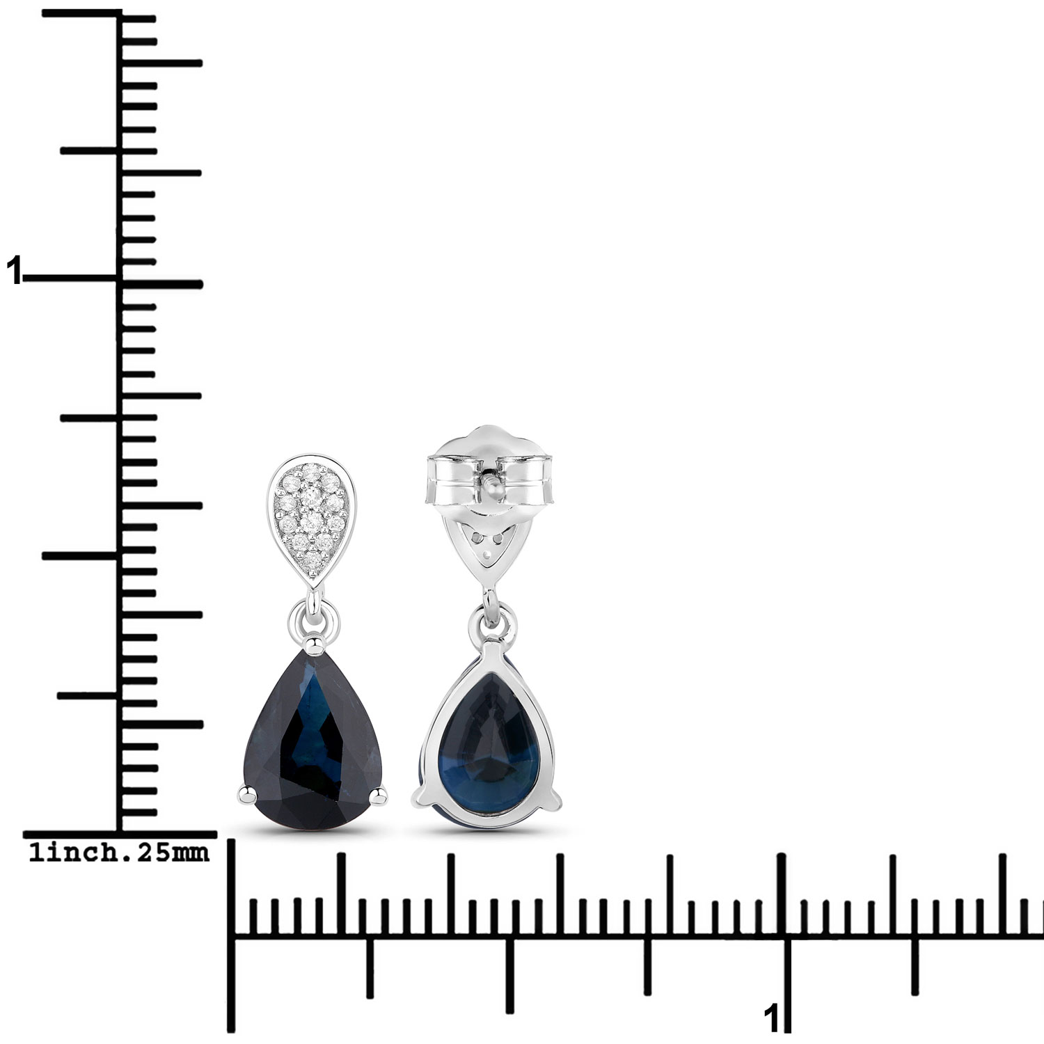 2.76 Carat Genuine Blue Sapphire and White Diamond 14K White Gold Earrings 2.76 C.T.W 14K white gold - view 3