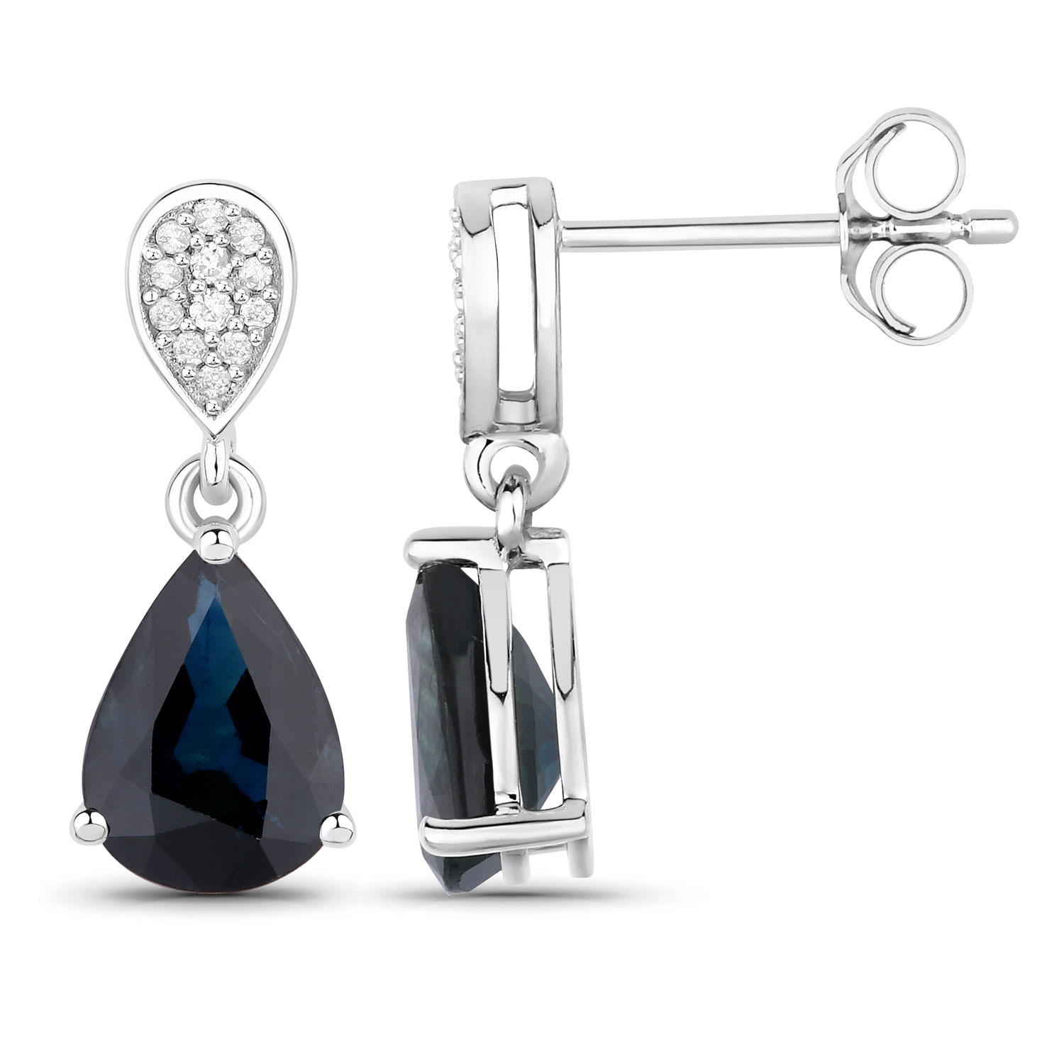 2.76 Carat Genuine Blue Sapphire and White Diamond 14K White Gold Earrings 2.76 C.T.W 14K white gold - view 2
