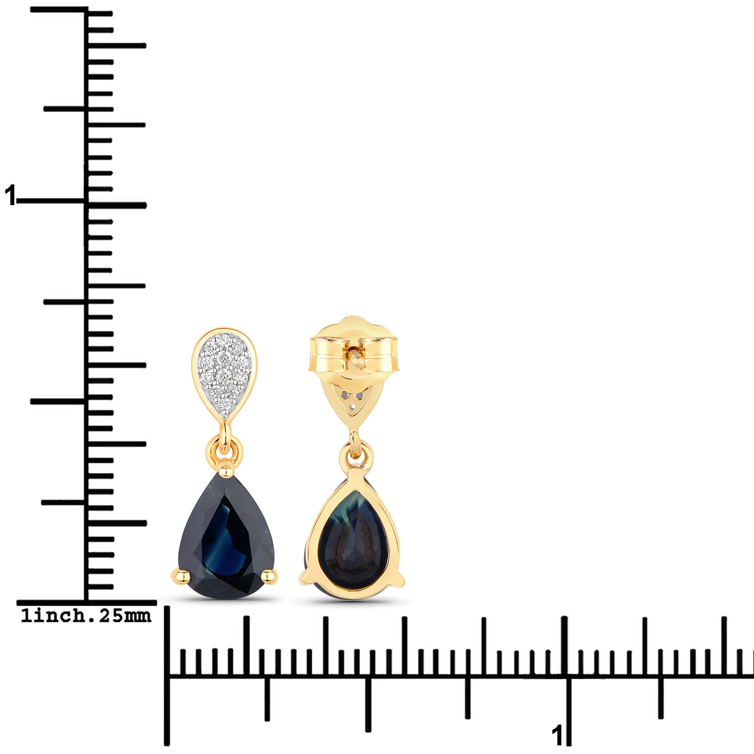2.76 Carat Genuine Blue Sapphire and White Diamond 14K Yellow Gold Earrings 2.76 C.T.W 14K yellow or white gold - view 3