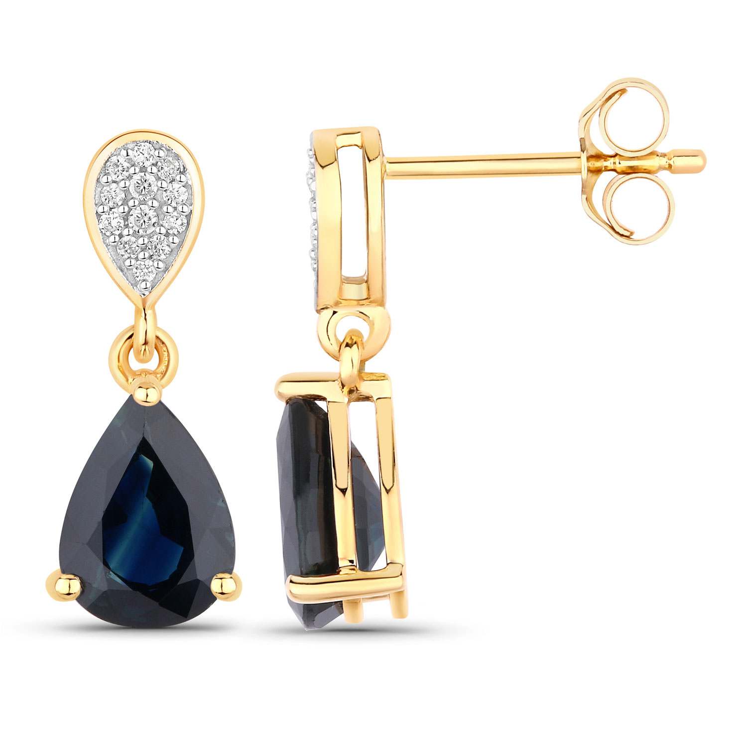 2.76 Carat Genuine Blue Sapphire and White Diamond 14K Yellow Gold Earrings 2.76 C.T.W 14K yellow or white gold - view 2