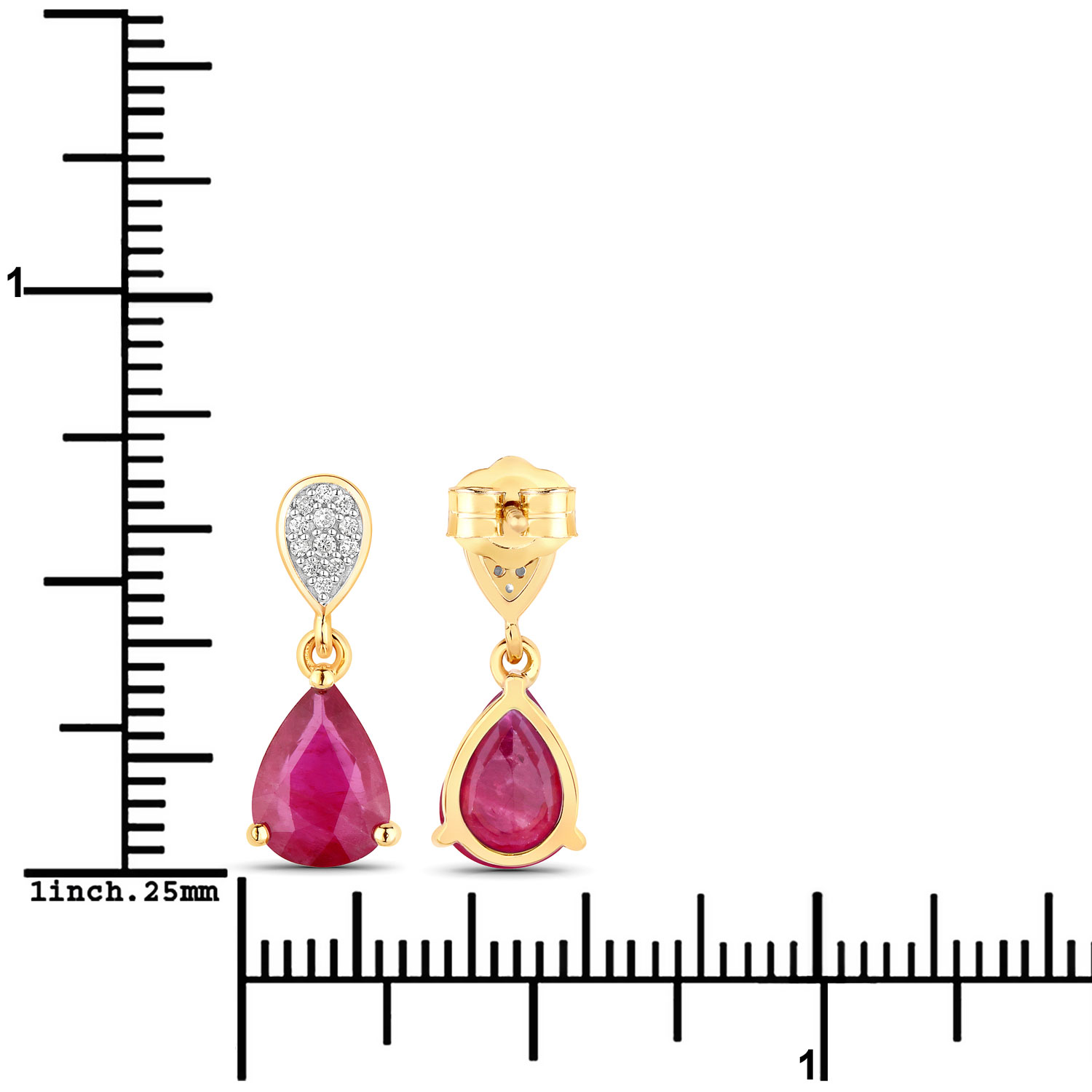 2.46 Carat Genuine Ruby and White Diamond 14K Yellow Gold Earrings 2.46 C.T.W 14K yellow gold - view 3