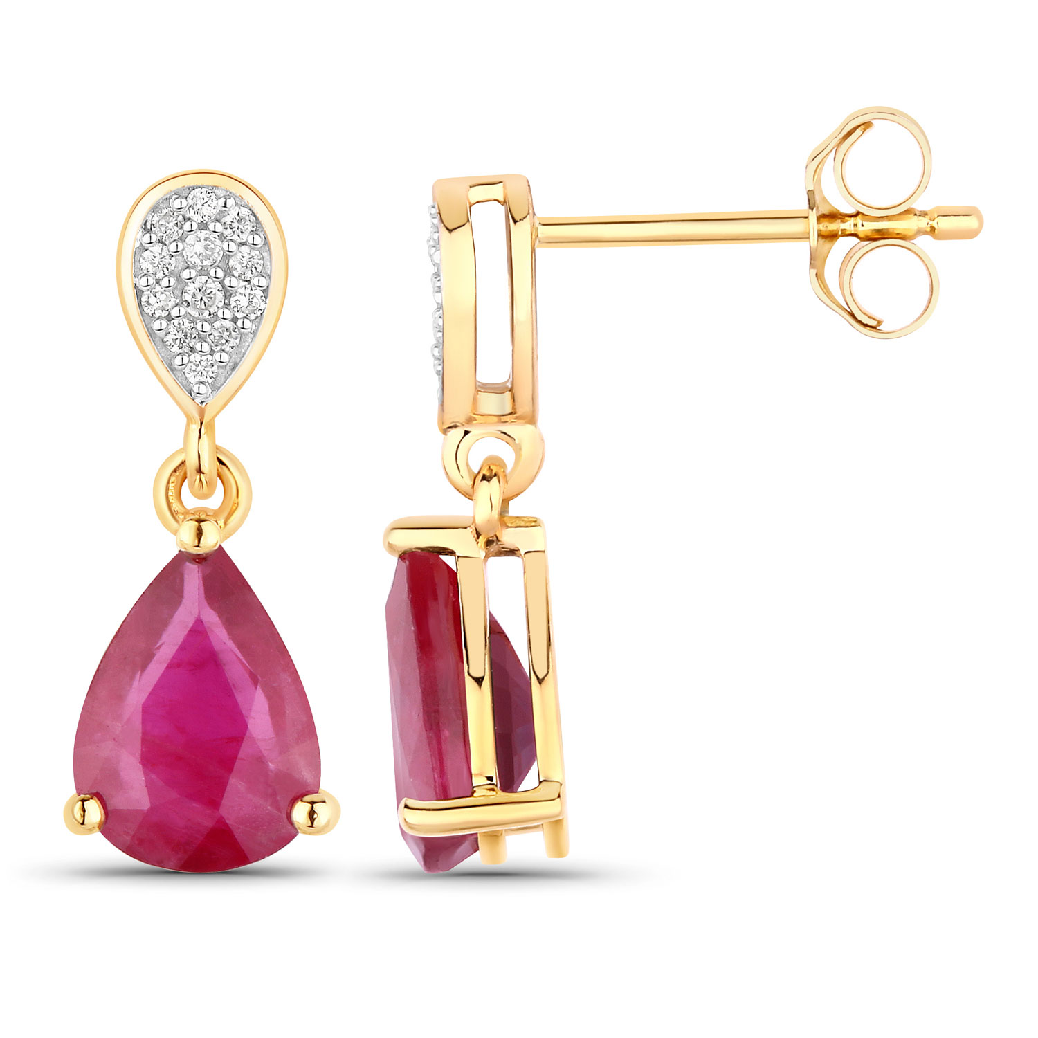 2.46 Carat Genuine Ruby and White Diamond 14K Yellow Gold Earrings 2.46 C.T.W 14K yellow gold - view 2