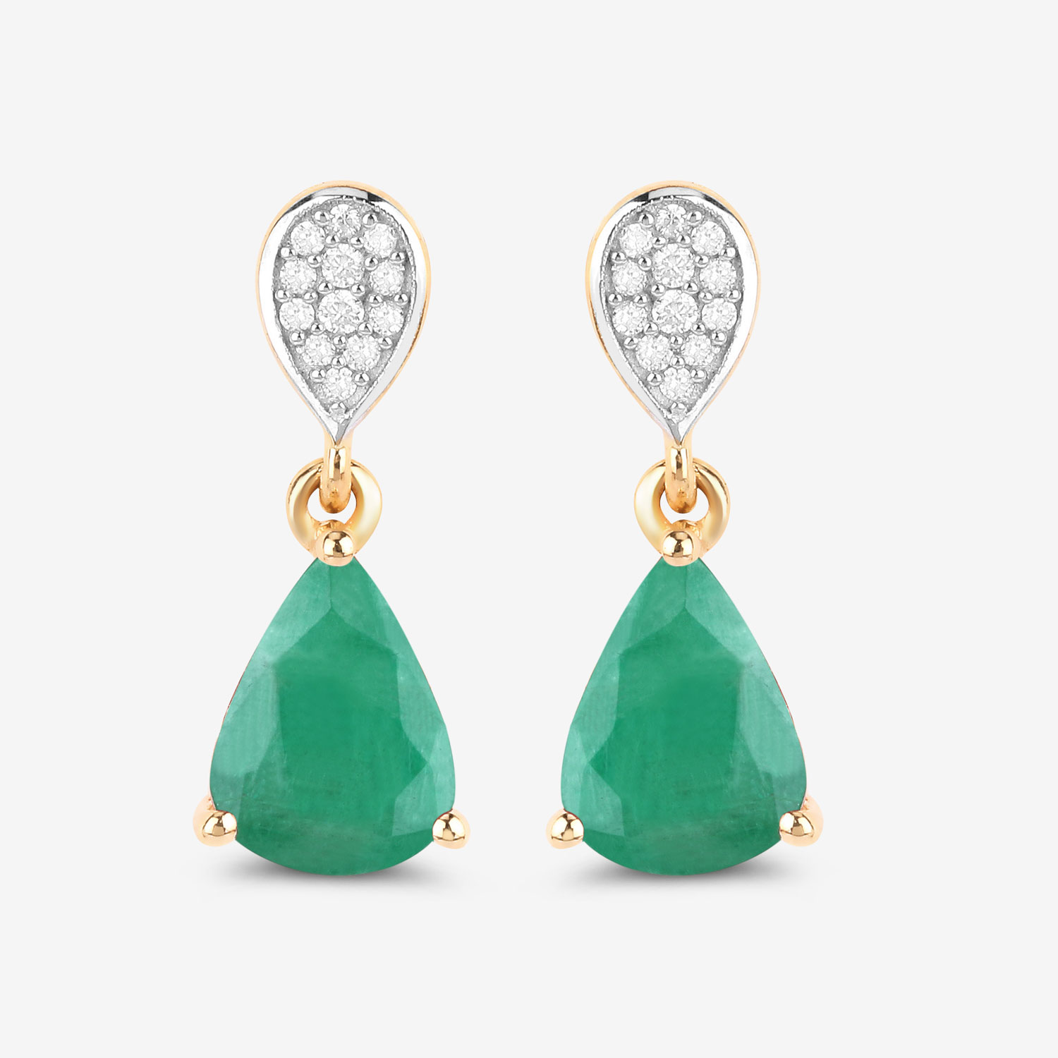 2.28 Carat Genuine Zambian Emerald and White Diamond 10K Yellow Gold Earrings 2.28 C.T.W 10K yellow or white gold - view 9