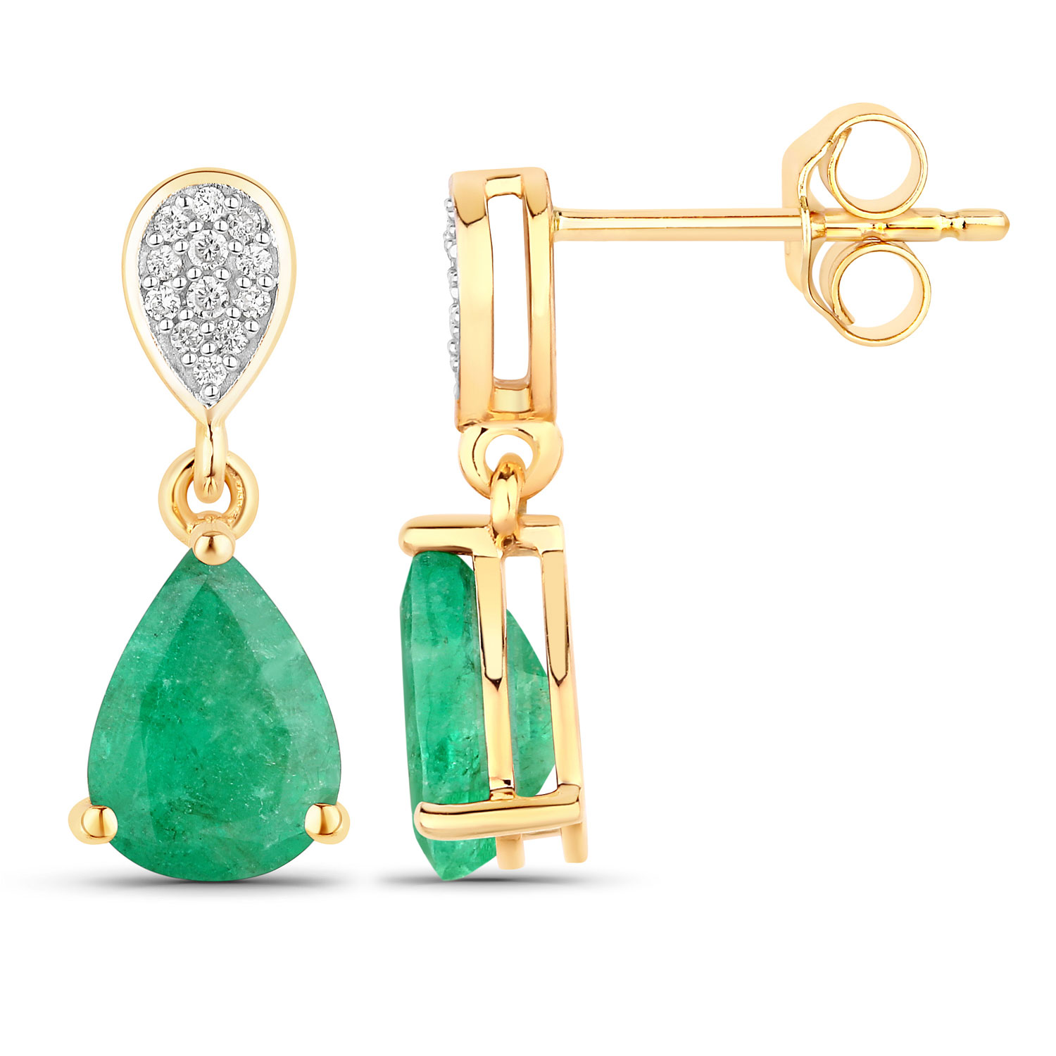 2.28 Carat Genuine Zambian Emerald and White Diamond 10K Yellow Gold Earrings 2.28 C.T.W 10K yellow or white gold - view 4