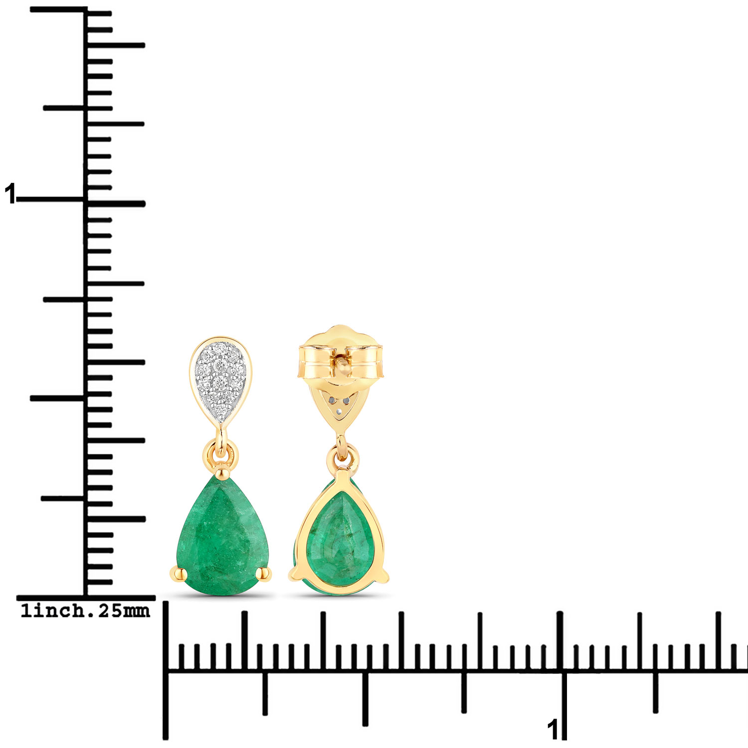 2.28 Carat Genuine Zambian Emerald and White Diamond 10K Yellow Gold Earrings 2.28 C.T.W 10K yellow or white gold - view 8