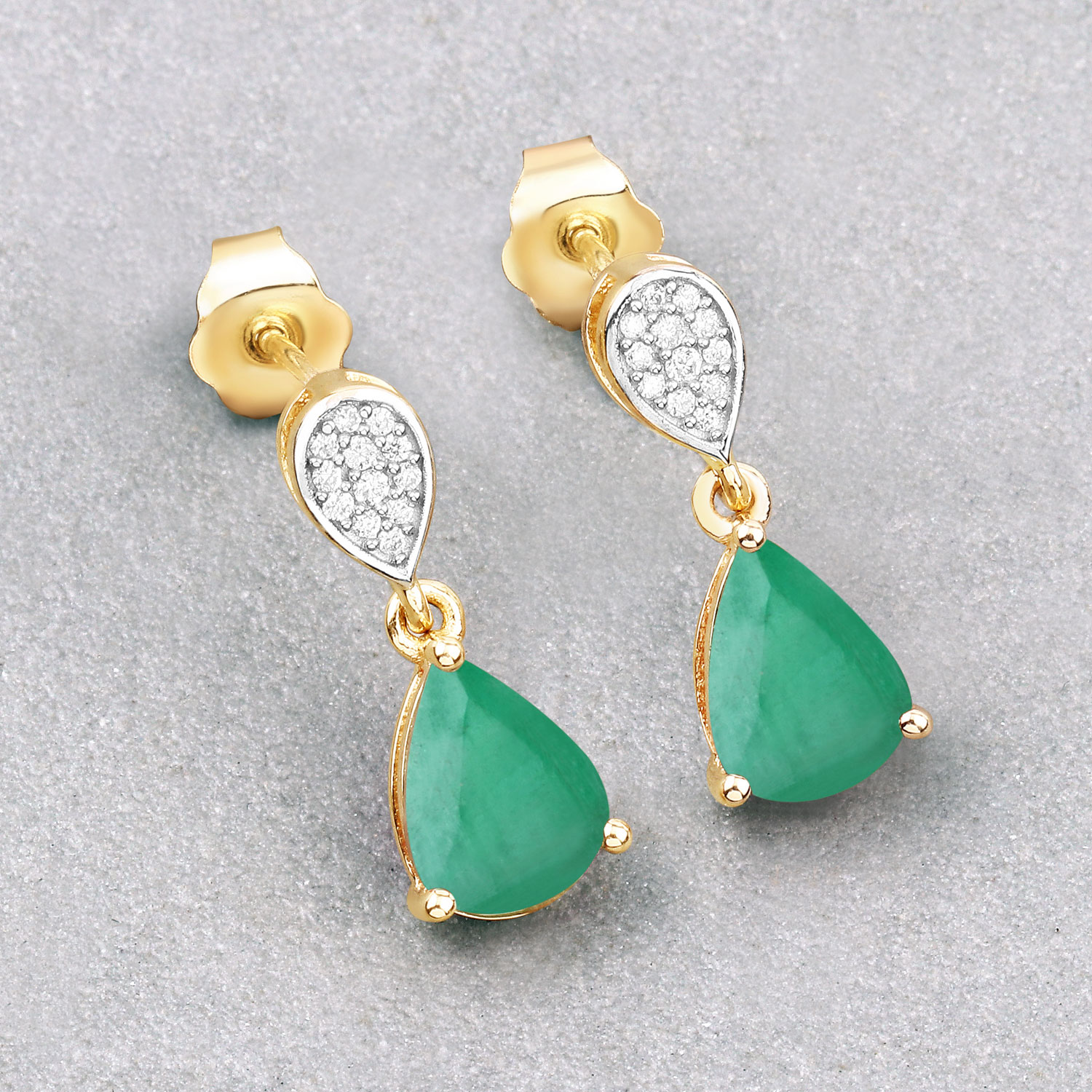 2.28 Carat Genuine Zambian Emerald and White Diamond 10K Yellow Gold Earrings 2.28 C.T.W 10K yellow or white gold - view 10