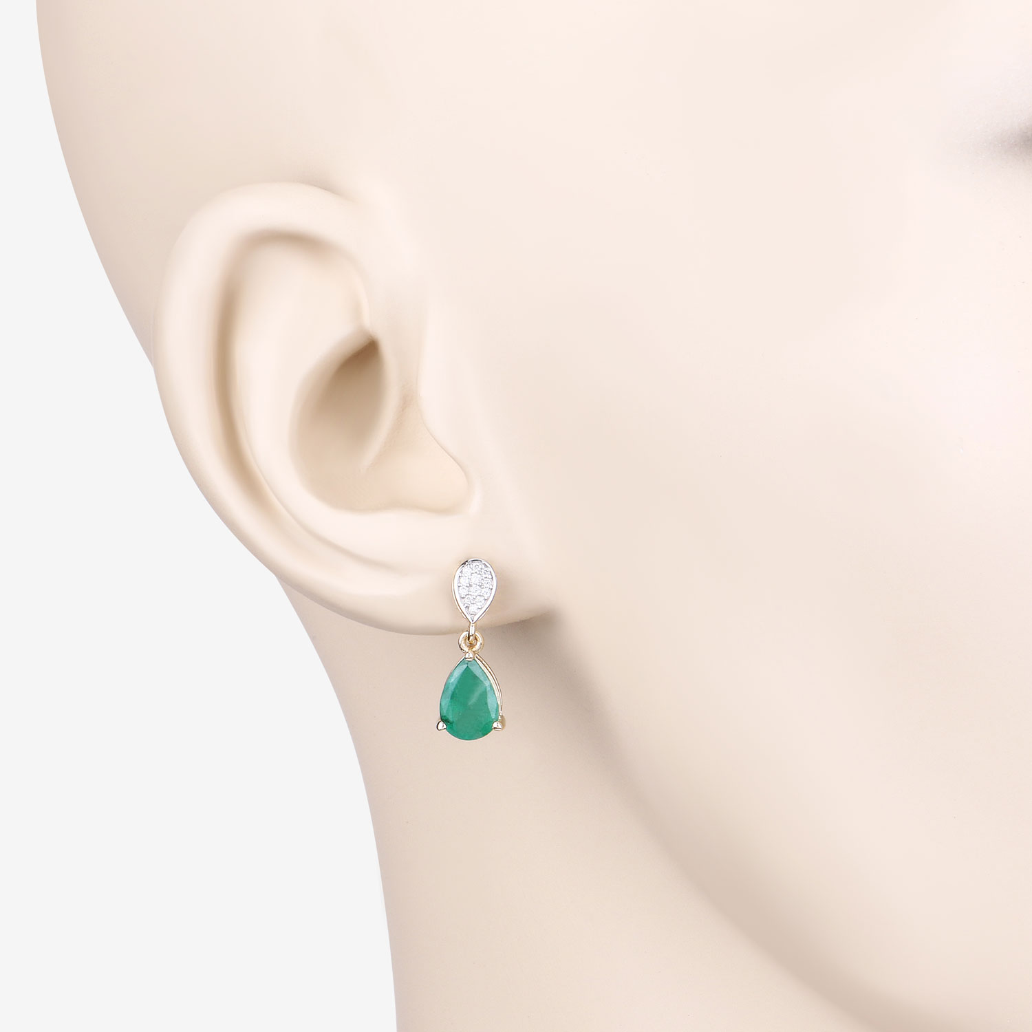 2.28 Carat Genuine Zambian Emerald and White Diamond 10K Yellow Gold Earrings 2.28 C.T.W 10K yellow or white gold - view 3