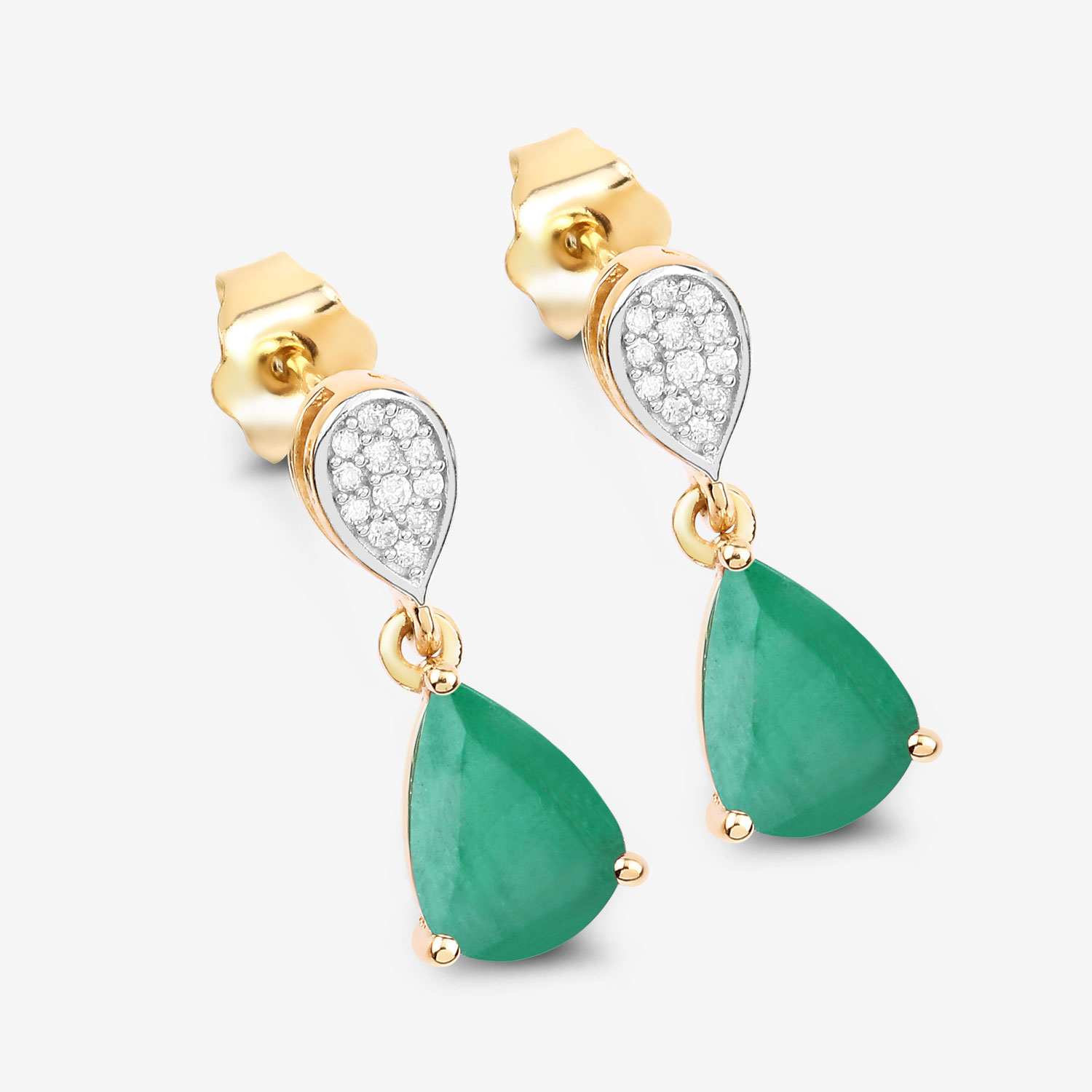 2.28 Carat Genuine Zambian Emerald and White Diamond 10K Yellow Gold Earrings 2.28 C.T.W 10K yellow or white gold - view 5