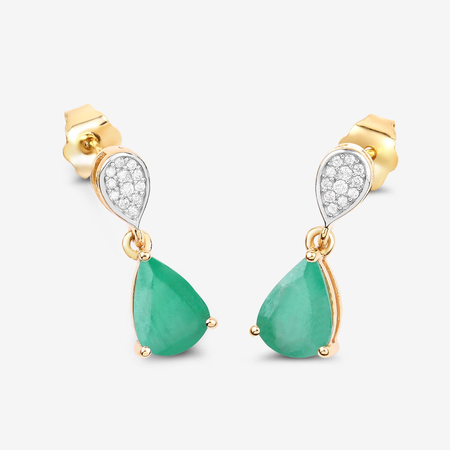 2.28 Carat Genuine Zambian Emerald and White Diamond 10K Yellow Gold Earrings 2.28 C.T.W 10K yellow or white gold - view 7