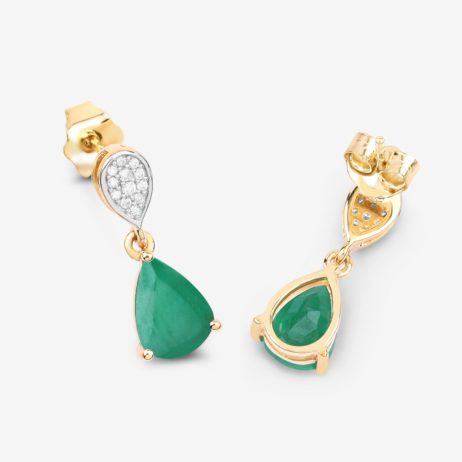 2.28 Carat Genuine Zambian Emerald and White Diamond 10K Yellow Gold Earrings 2.28 C.T.W 10K yellow or white gold - view 6