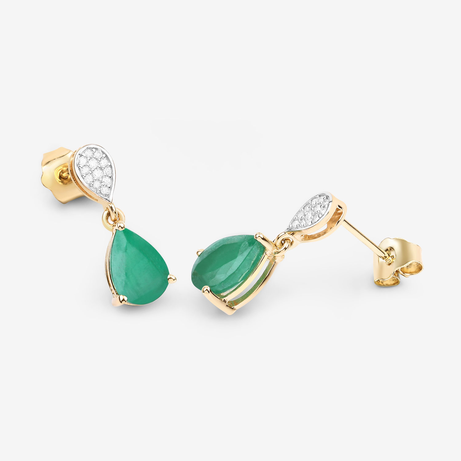 2.28 Carat Genuine Zambian Emerald and White Diamond 10K Yellow Gold Earrings 2.28 C.T.W 10K yellow or white gold - view 2