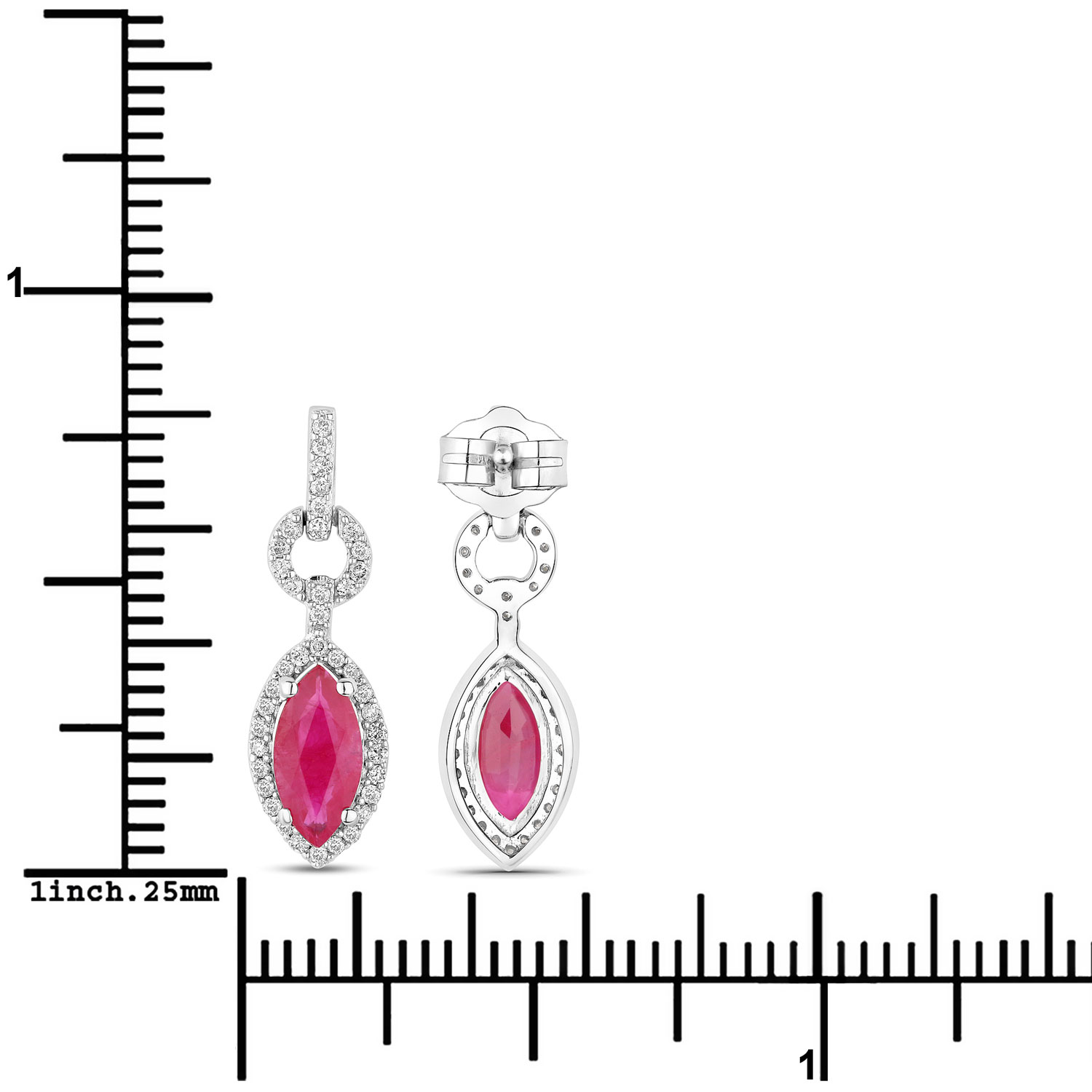 1.23 Carat Genuine Ruby and White Diamond 14K White Gold Earrings 1.23 C.T.W 14K white gold - view 3