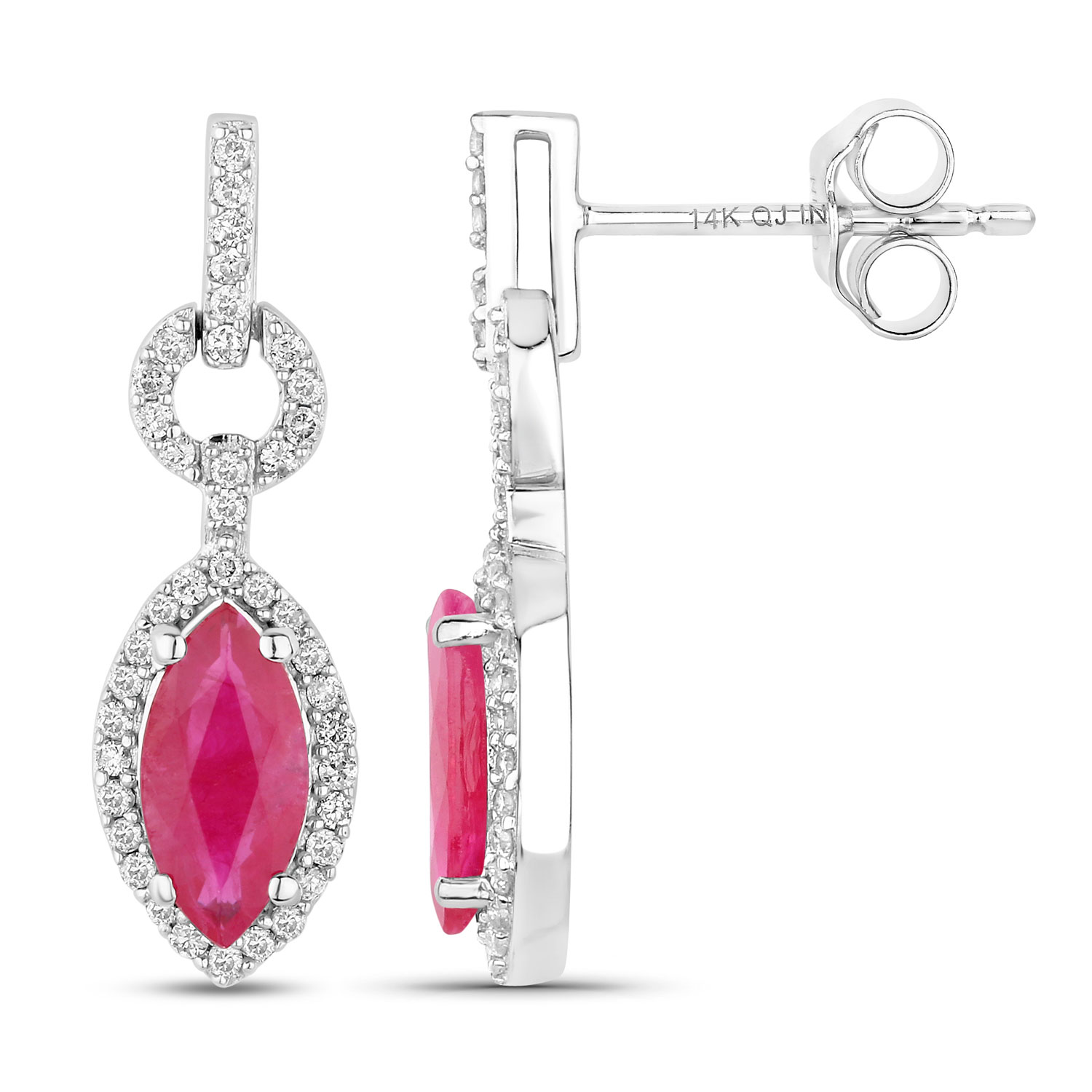 1.23 Carat Genuine Ruby and White Diamond 14K White Gold Earrings 1.23 C.T.W 14K white gold - view 2