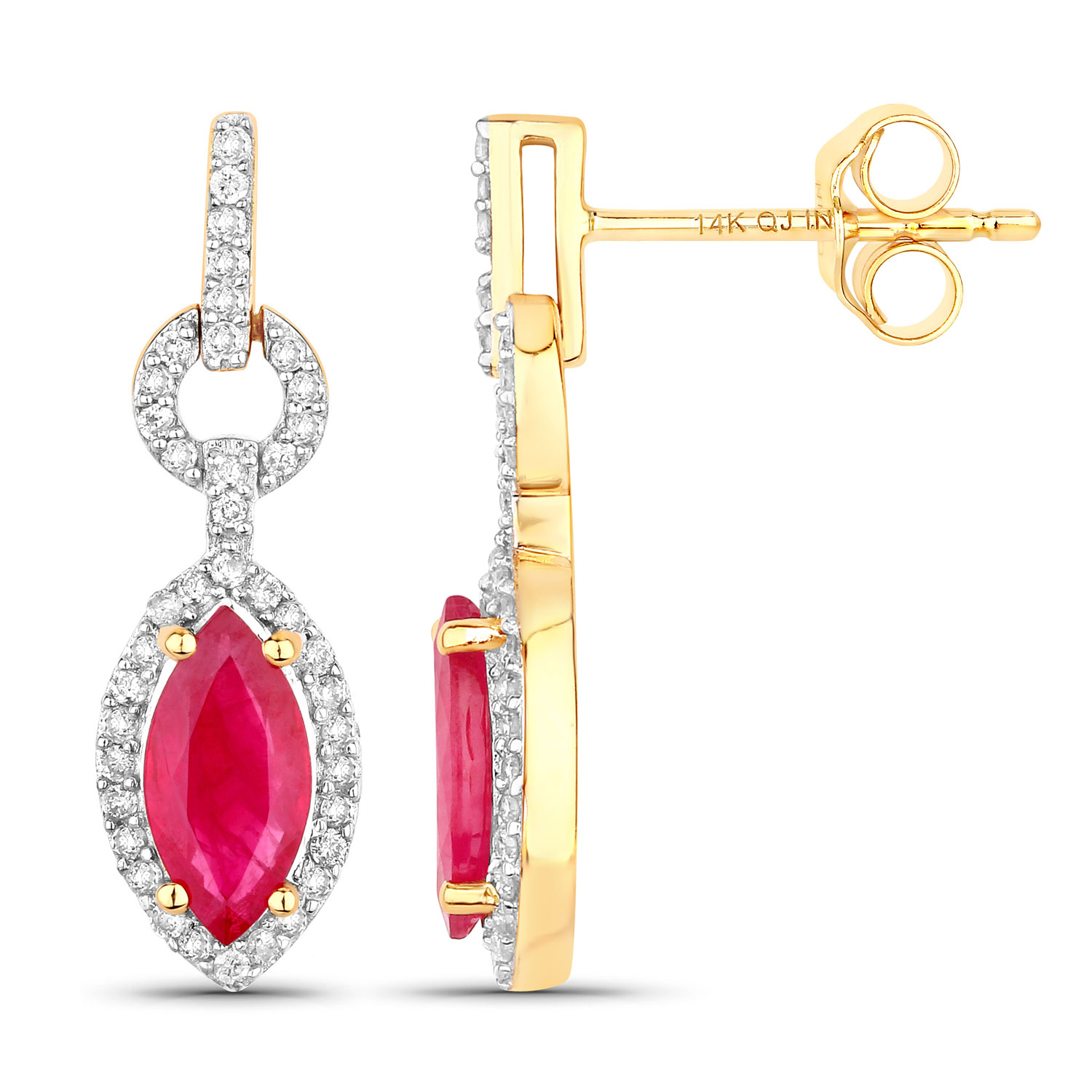 1.23 Carat Genuine Ruby and White Diamond 14K Yellow Gold Earrings 1.23 C.T.W 14K yellow gold - view 3
