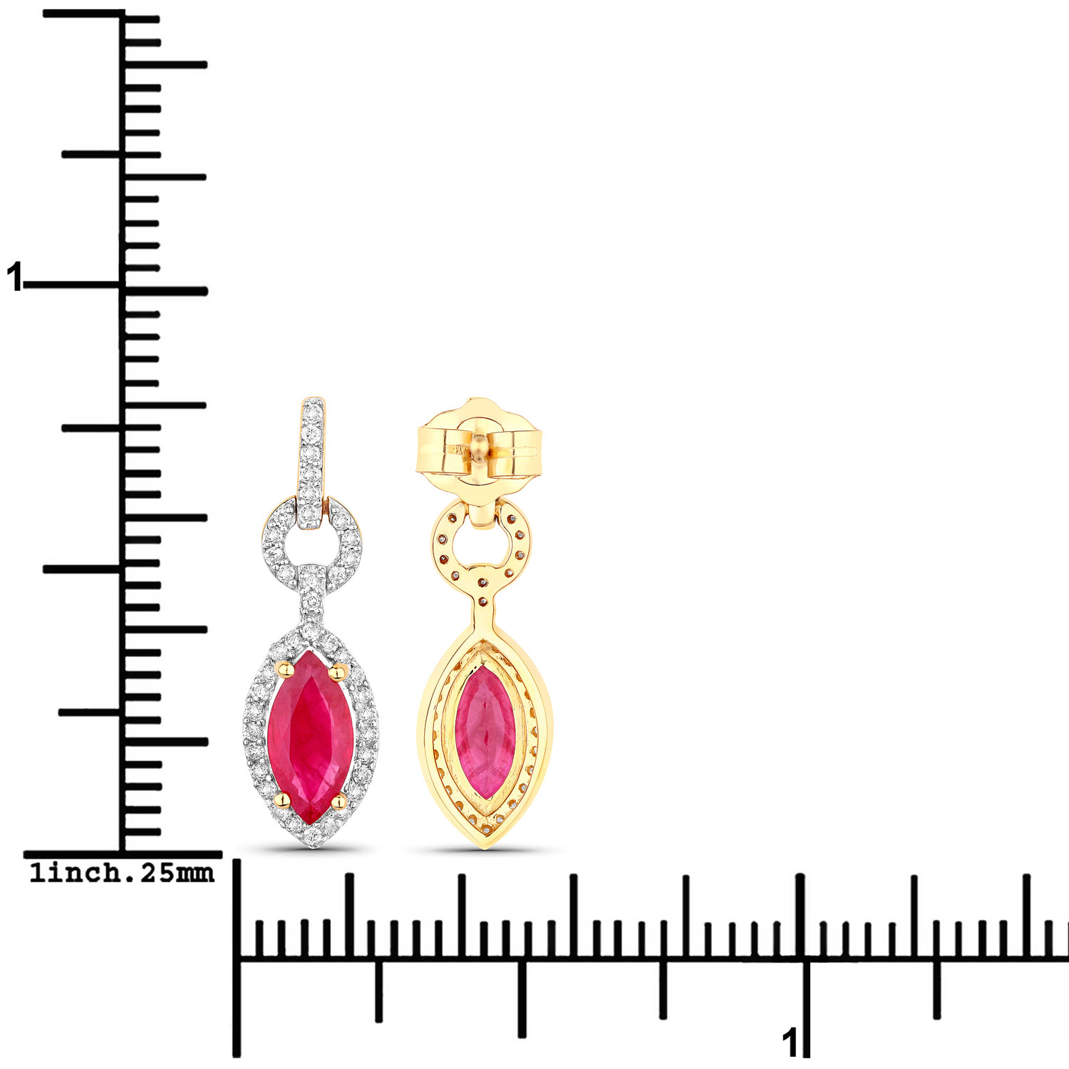 1.23 Carat Genuine Ruby and White Diamond 14K Yellow Gold Earrings 1.23 C.T.W 14K yellow gold - view 2
