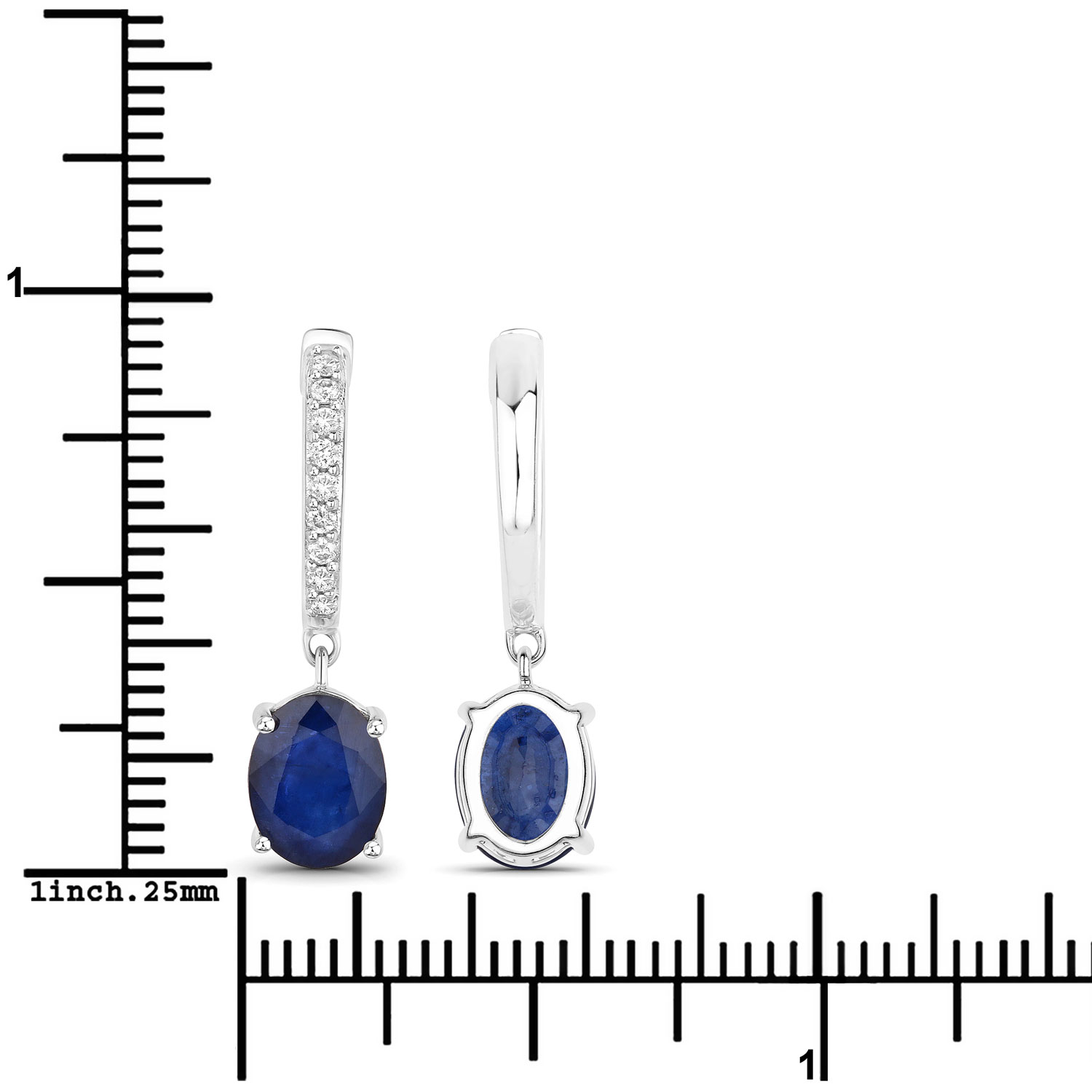 3.24 Carat Genuine Blue Sapphire and White Diamond 14K White Gold Earrings 3.24 C.T.W 14K white gold - view 2