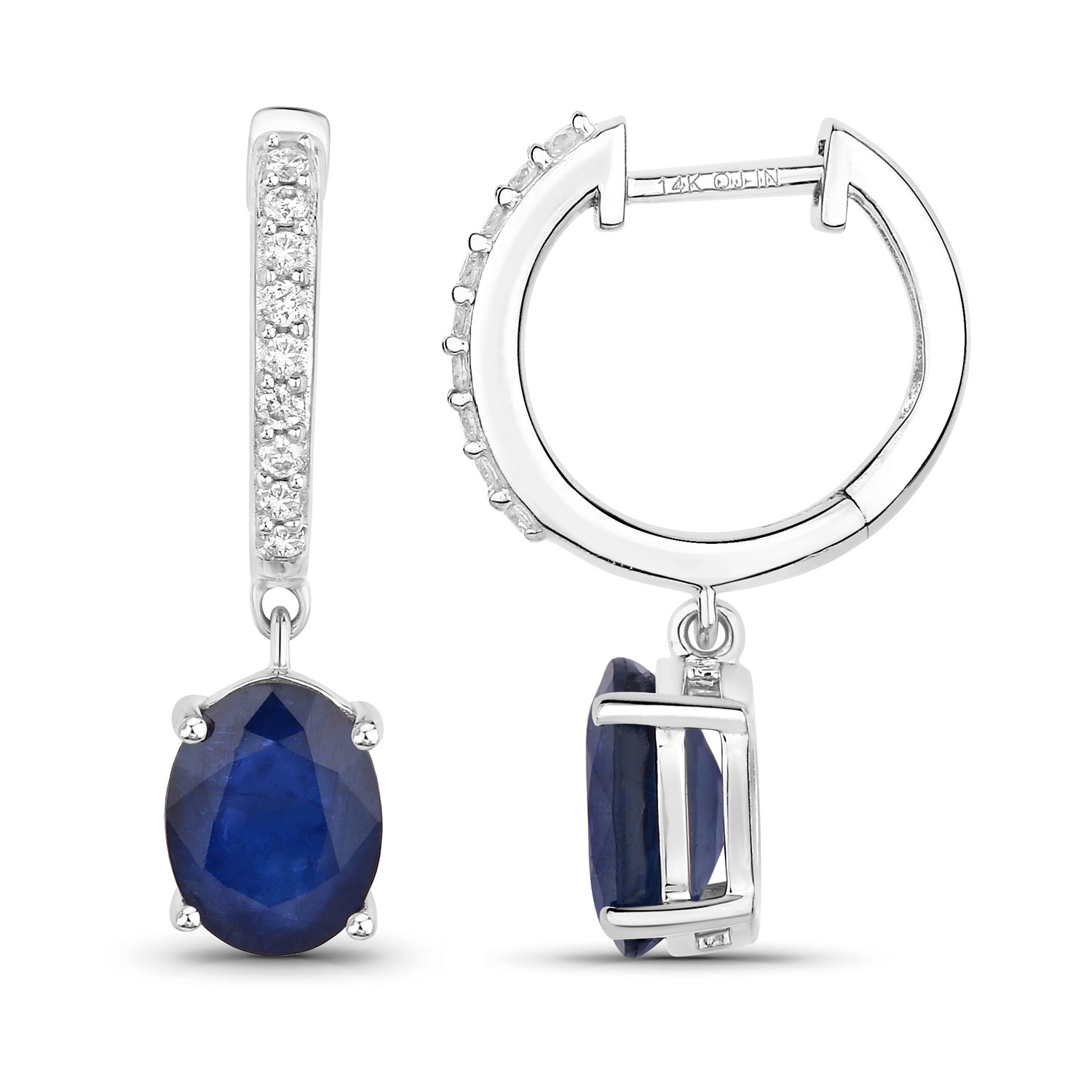 3.24 Carat Genuine Blue Sapphire and White Diamond 14K White Gold Earrings 3.24 C.T.W 14K white gold - view 3
