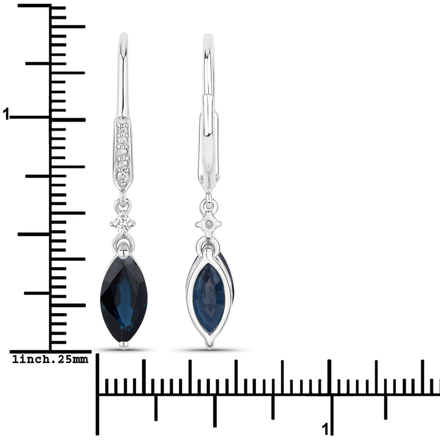2.73 Carat Genuine Blue Sapphire and White Diamond 14K White Gold Earrings 2.73 C.T.W 14K white gold - view 2