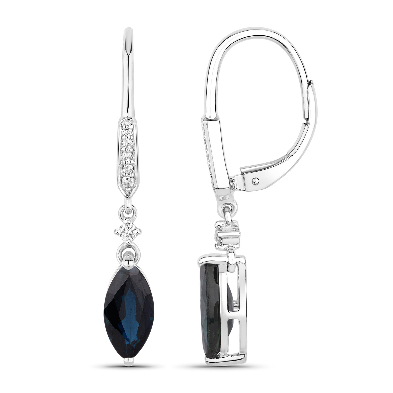 2.73 Carat Genuine Blue Sapphire and White Diamond 14K White Gold Earrings 2.73 C.T.W 14K white gold - view 3