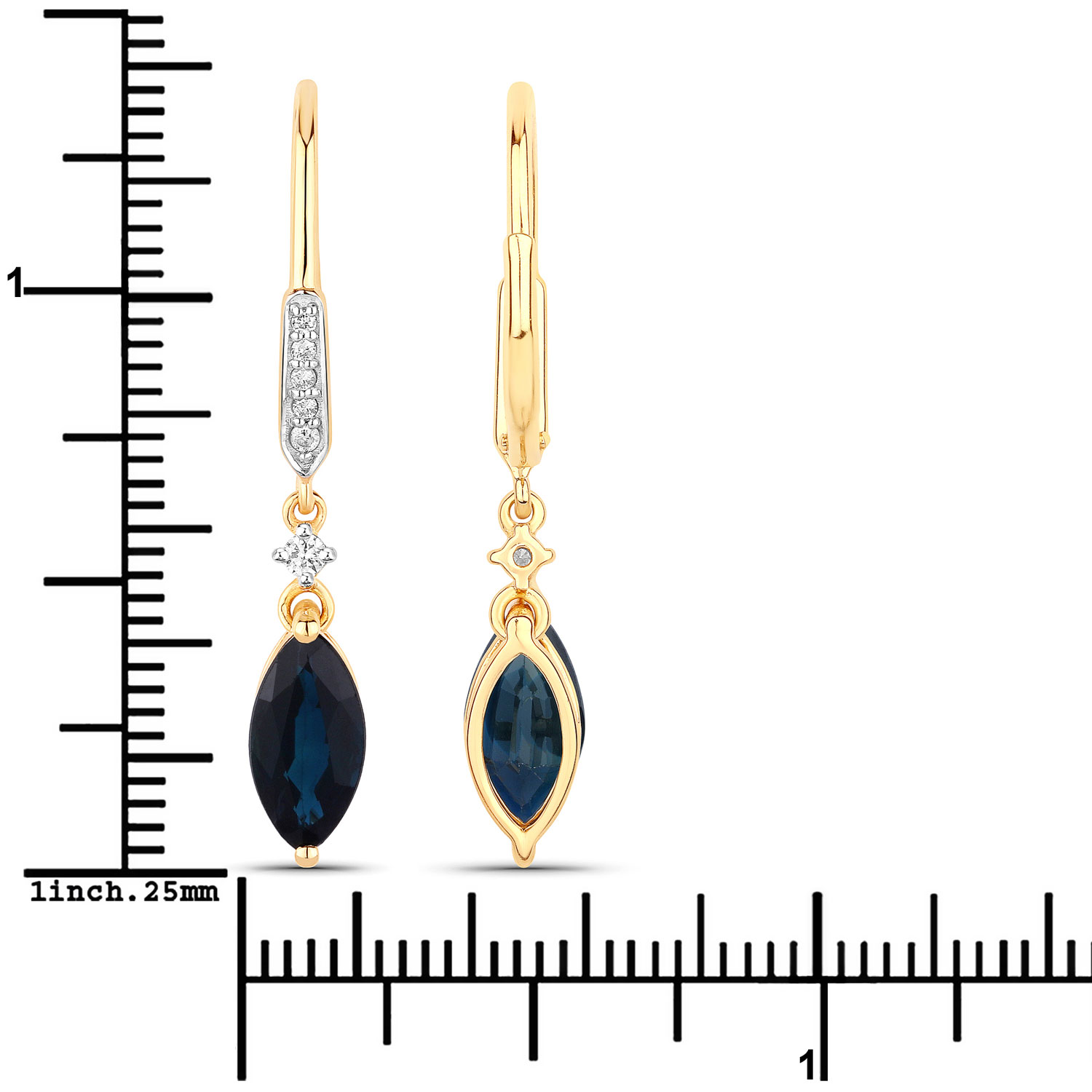 2.73 Carat Genuine Blue Sapphire and White Diamond 14K Yellow Gold Earrings 2.73 C.T.W 14K yellow or white gold - view 2