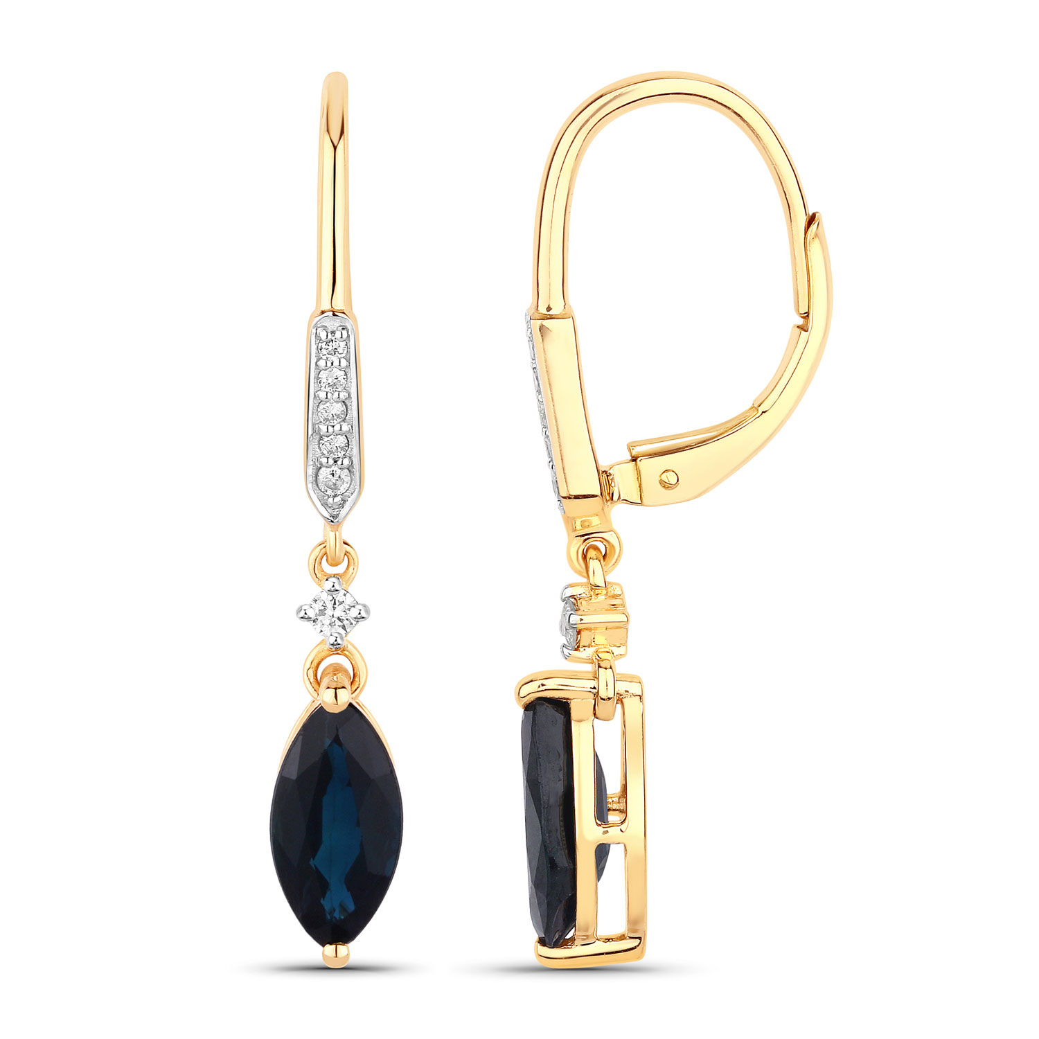 2.73 Carat Genuine Blue Sapphire and White Diamond 14K Yellow Gold Earrings 2.73 C.T.W 14K yellow or white gold - view 3