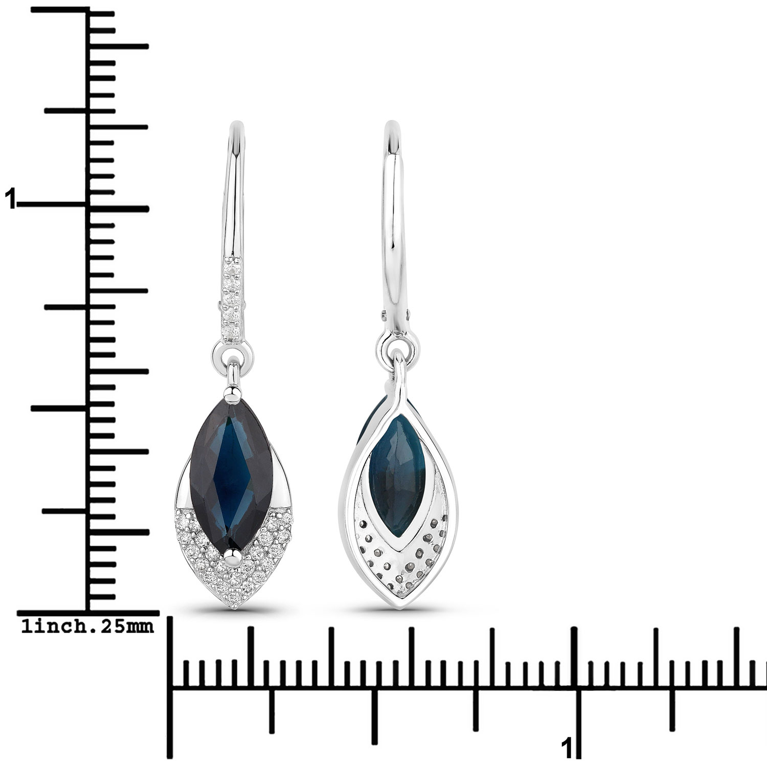 2.79 Carat Genuine Blue Sapphire and White Diamond 14K White Gold Earrings 2.79 C.T.W 14K white gold - view 2