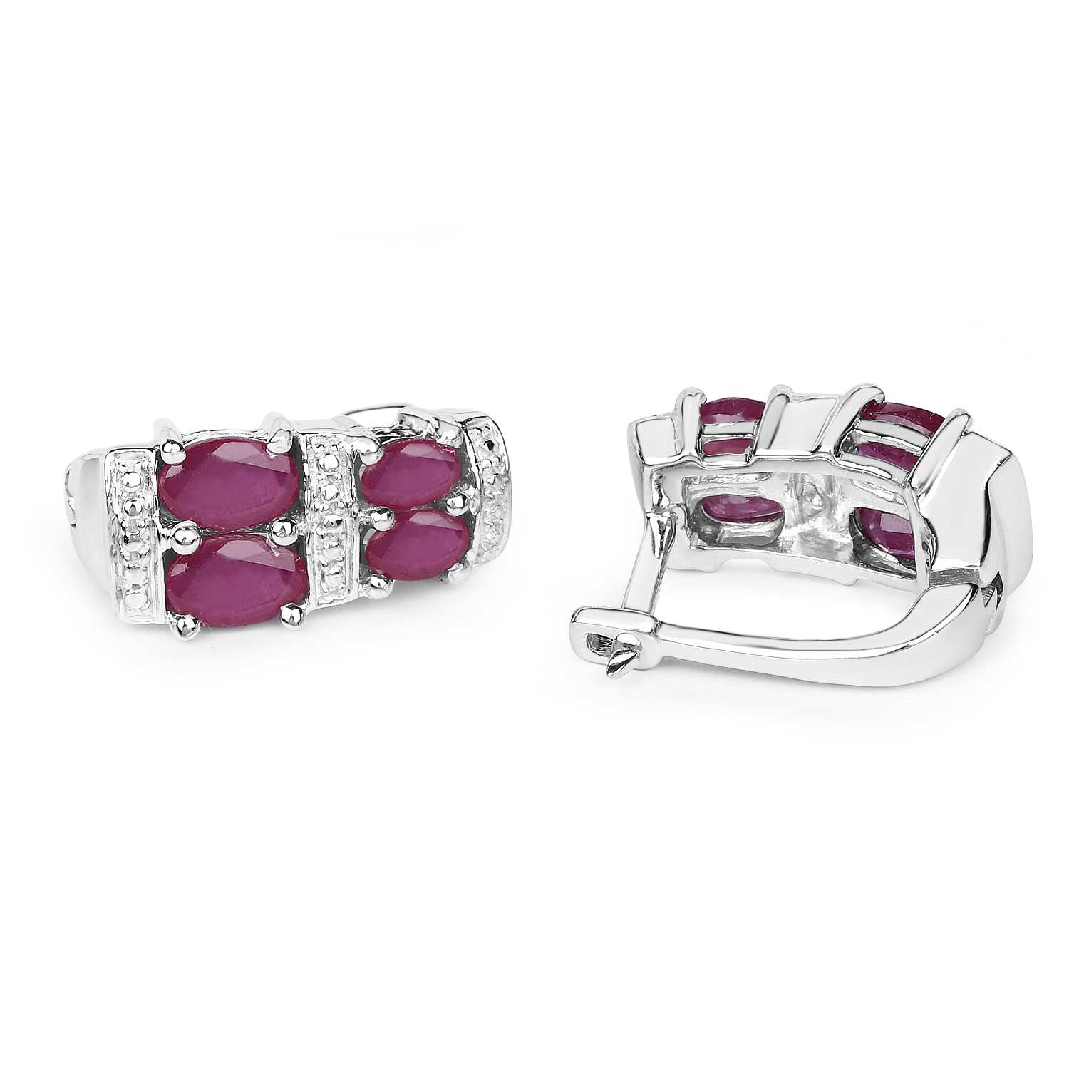 3.20 Carat Glass Filled Ruby .925 Sterling Silver Earrings 3.20 C.T.W Sterling Silver - view 2