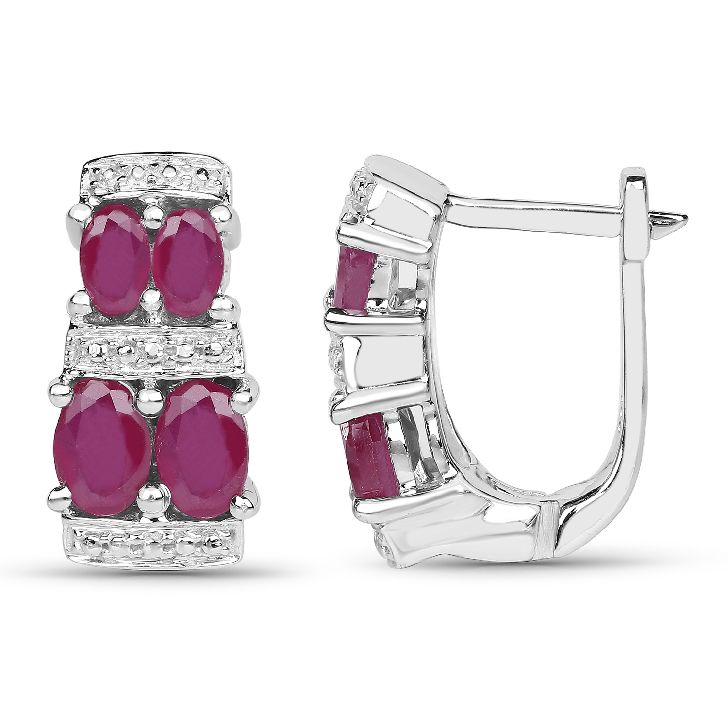 3.20 Carat Glass Filled Ruby .925 Sterling Silver Earrings 3.20 C.T.W Sterling Silver - view 4