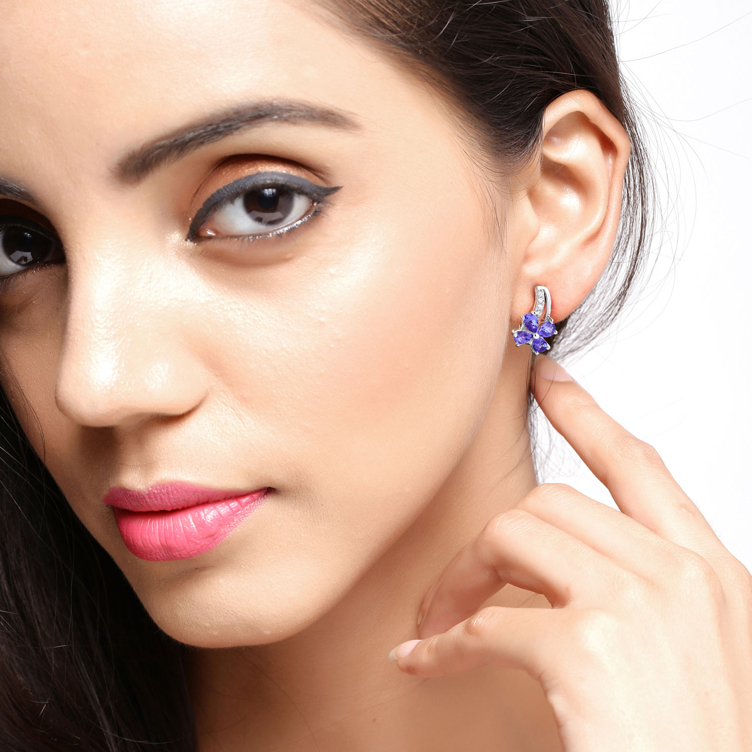1.17 Carat Genuine Tanzanite and Lab Grown Diamond .925 Sterling Silver Earrings 1.17 C.T.W Sterling Silver - view 7