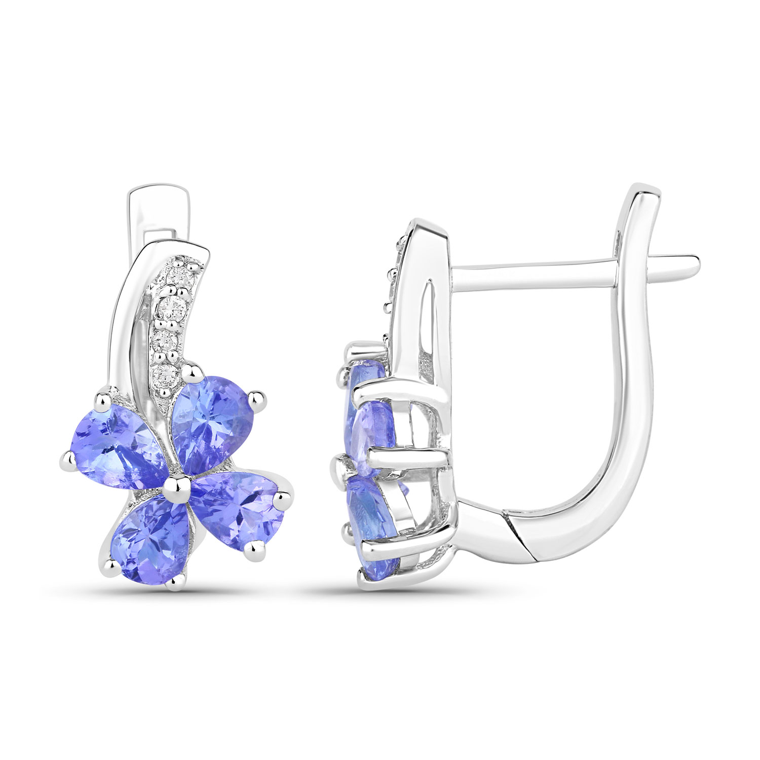 1.17 Carat Genuine Tanzanite and Lab Grown Diamond .925 Sterling Silver Earrings 1.17 C.T.W Sterling Silver - view 4