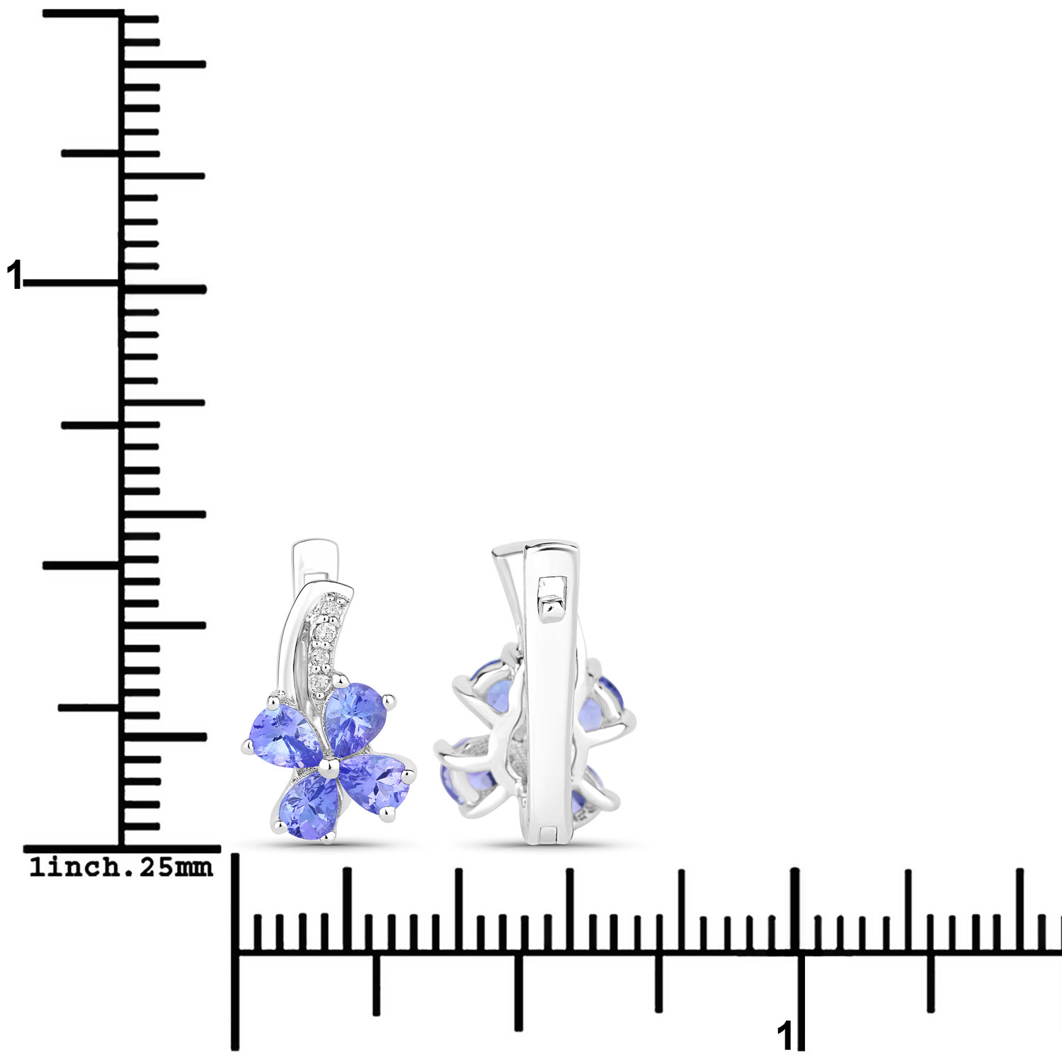 1.17 Carat Genuine Tanzanite and Lab Grown Diamond .925 Sterling Silver Earrings 1.17 C.T.W Sterling Silver - view 3